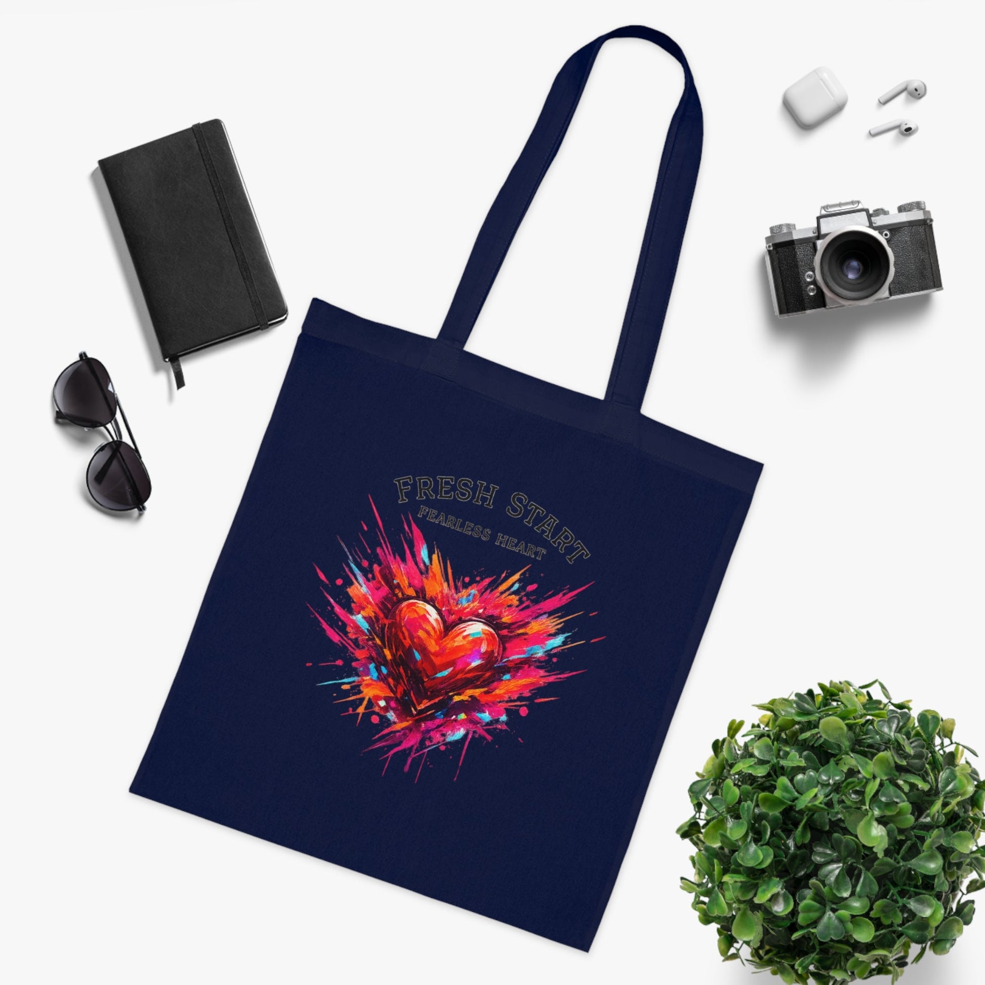 Fresh Start Fearless Heart Tote Bag | Inspirational Canvas Shopping Bag | Gifts & Lifestyle Collection - SJM Print Store