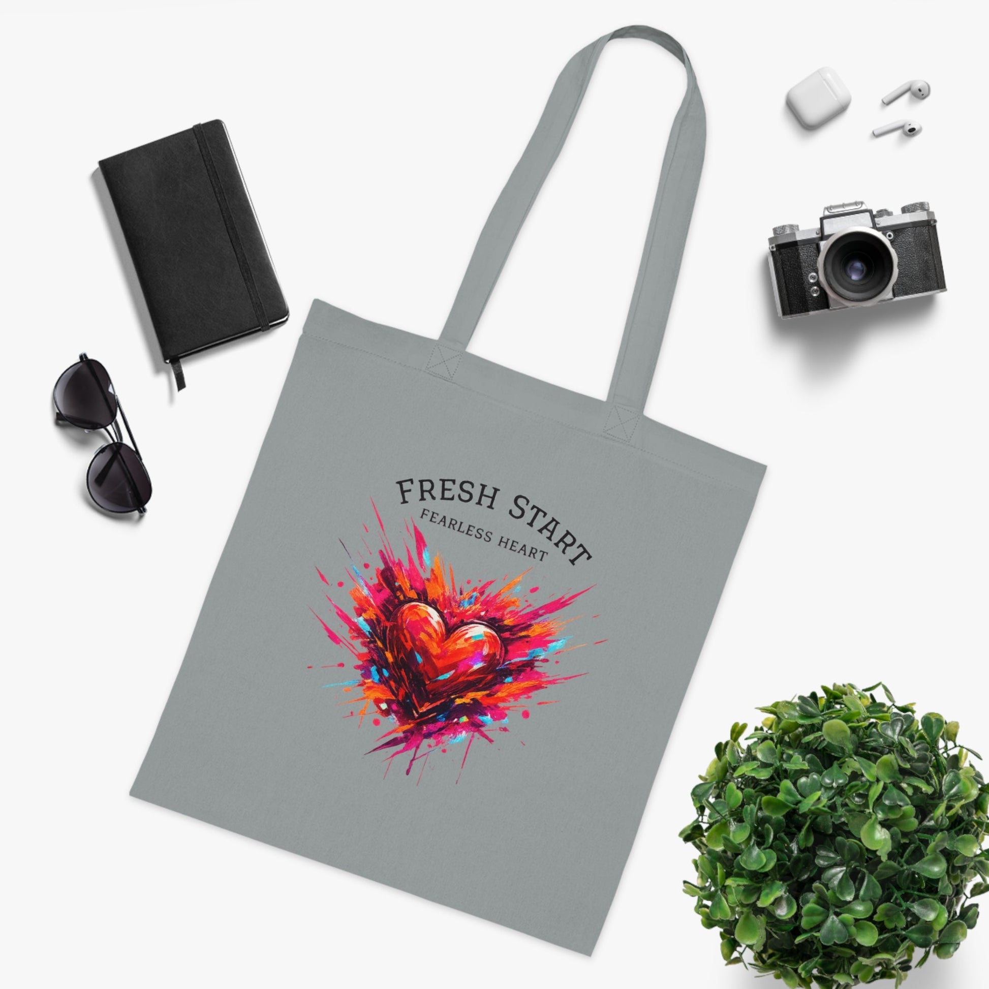 Fresh Start Fearless Heart Tote Bag | Inspirational Canvas Shopping Bag | Gifts & Lifestyle Collection - SJM Print Store