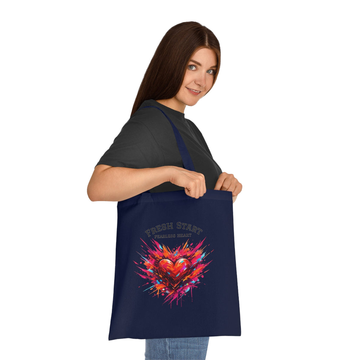 Fresh Start Fearless Heart Tote Bag | Inspirational Canvas Shopping Bag | Gifts & Lifestyle Collection - SJM Print Store