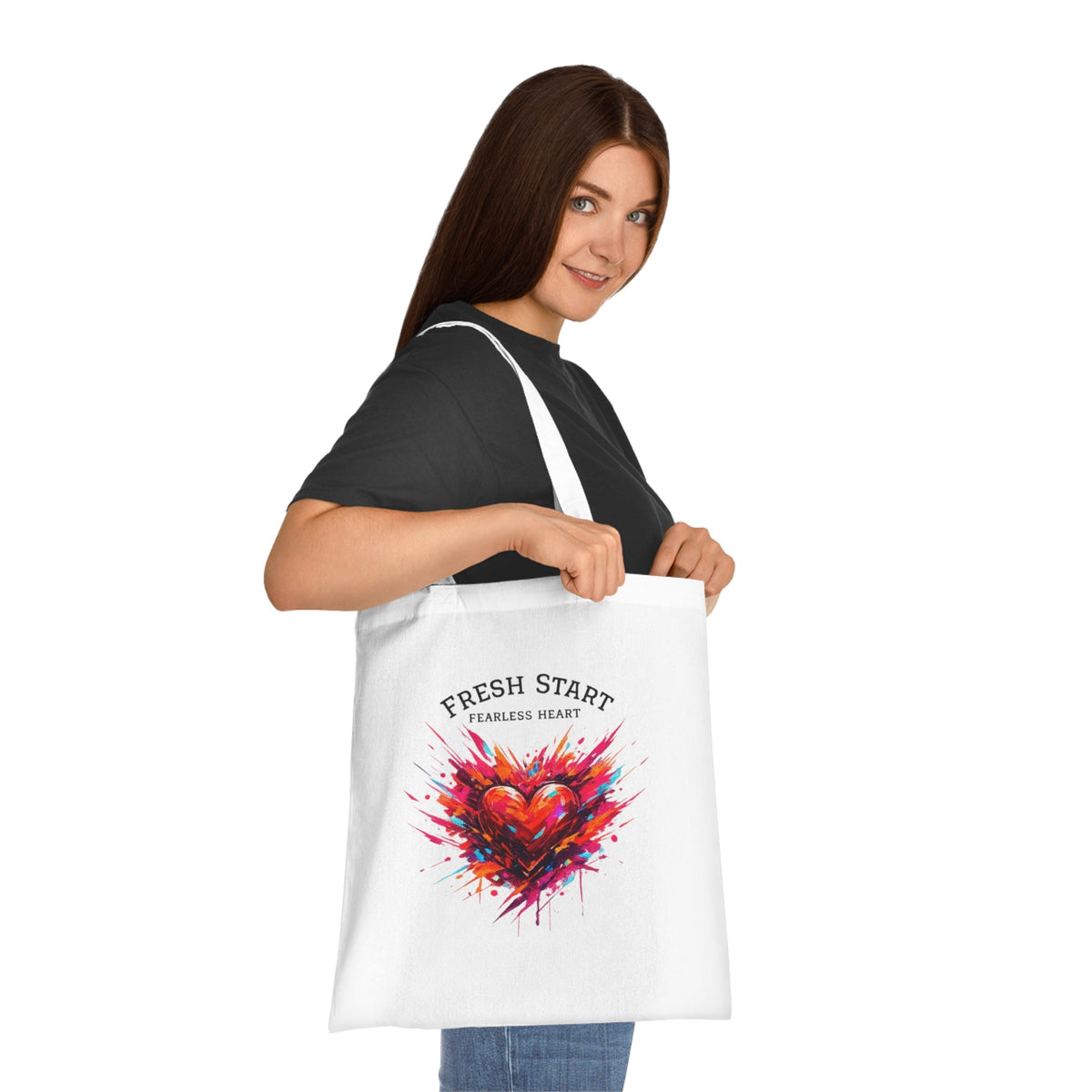 Fresh Start Fearless Heart Tote Bag | Inspirational Canvas Shopping Bag | Gifts & Lifestyle Collection - SJM Print Store