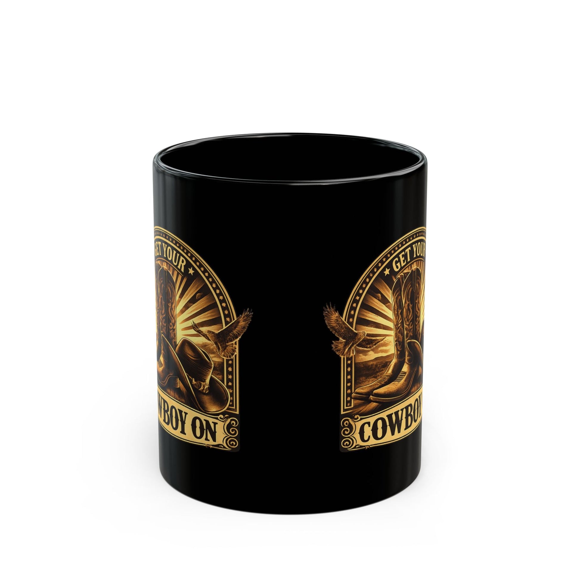 Get Your Cowboy On, Black Coffee Cup - SJM Print Store