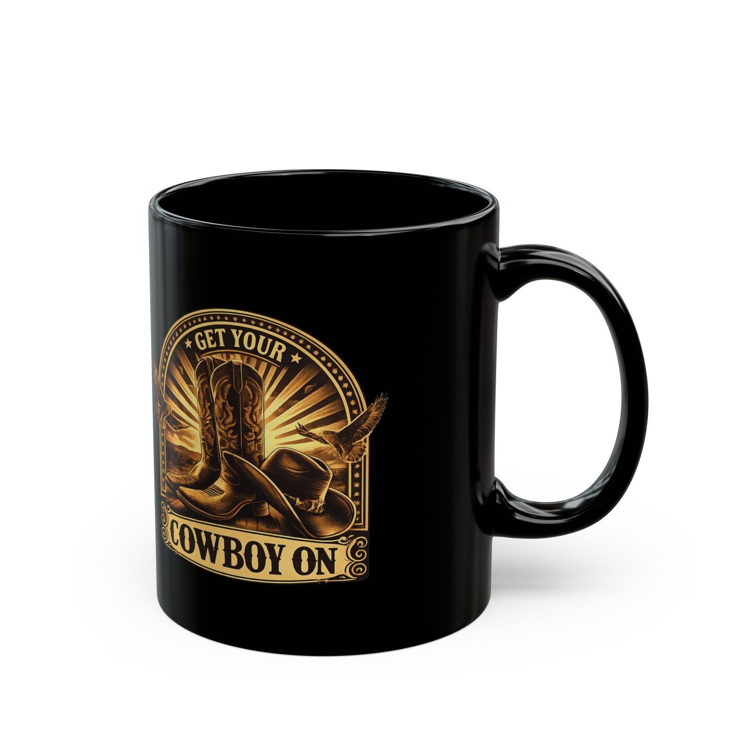 Get Your Cowboy On, Black Coffee Cup - SJM Print Store