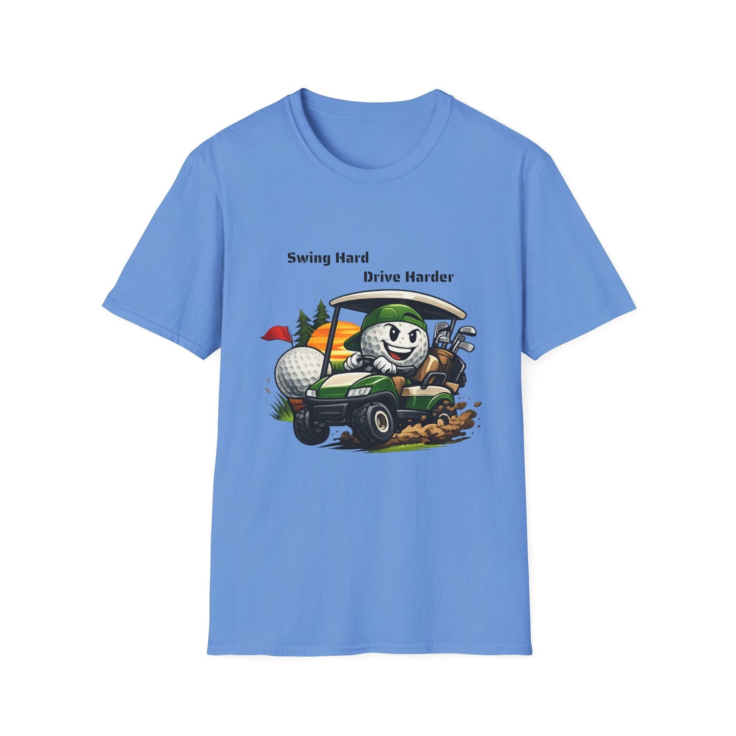 Golf Cart Cartoon T-Shirt Swing Hard Drive Harder Funny Golf Tee - SJM Print Store
