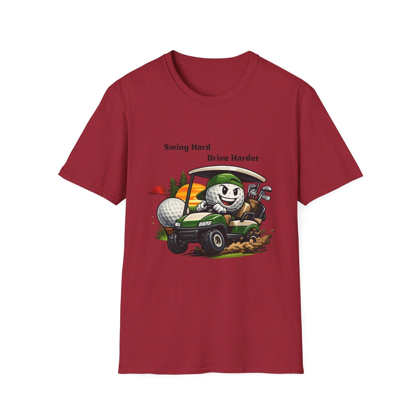 Golf Cart Cartoon T-Shirt Swing Hard Drive Harder Funny Golf Tee - SJM Print Store