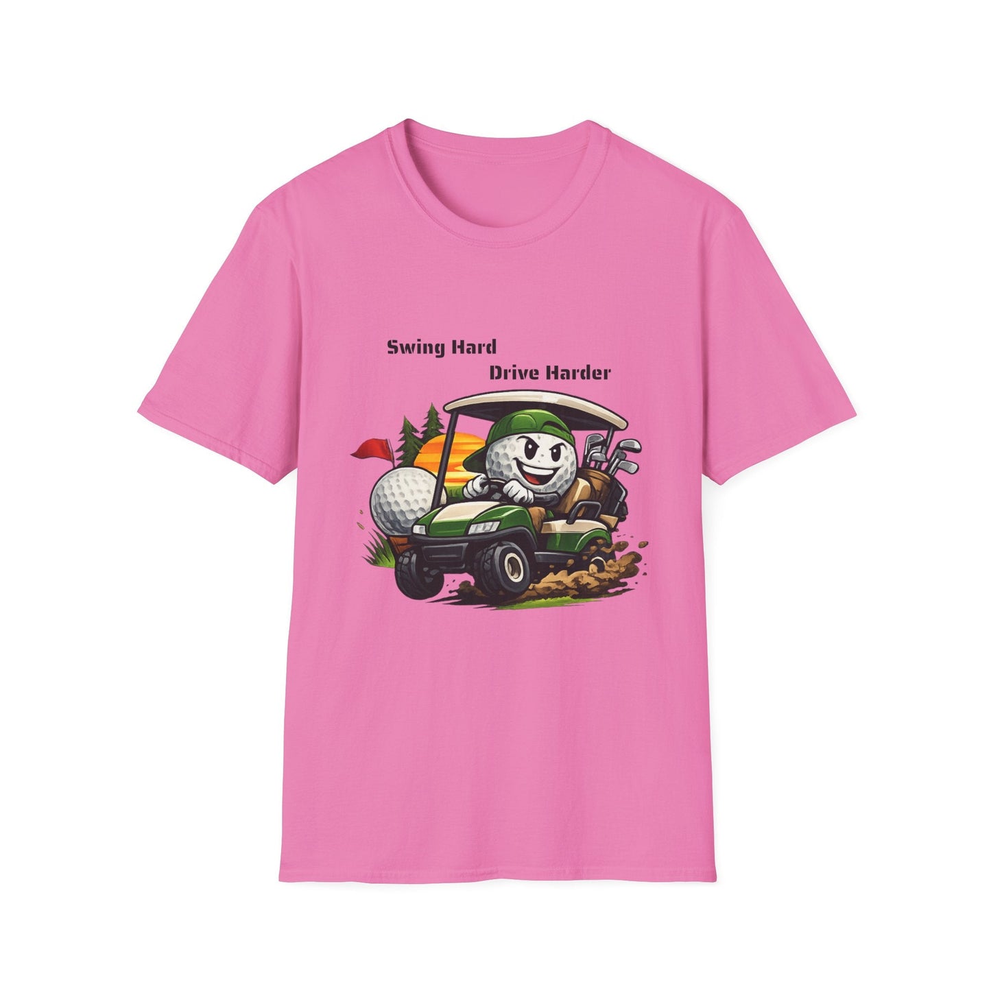 Golf Cart Cartoon T-Shirt Swing Hard Drive Harder Funny Golf Tee - SJM Print Store