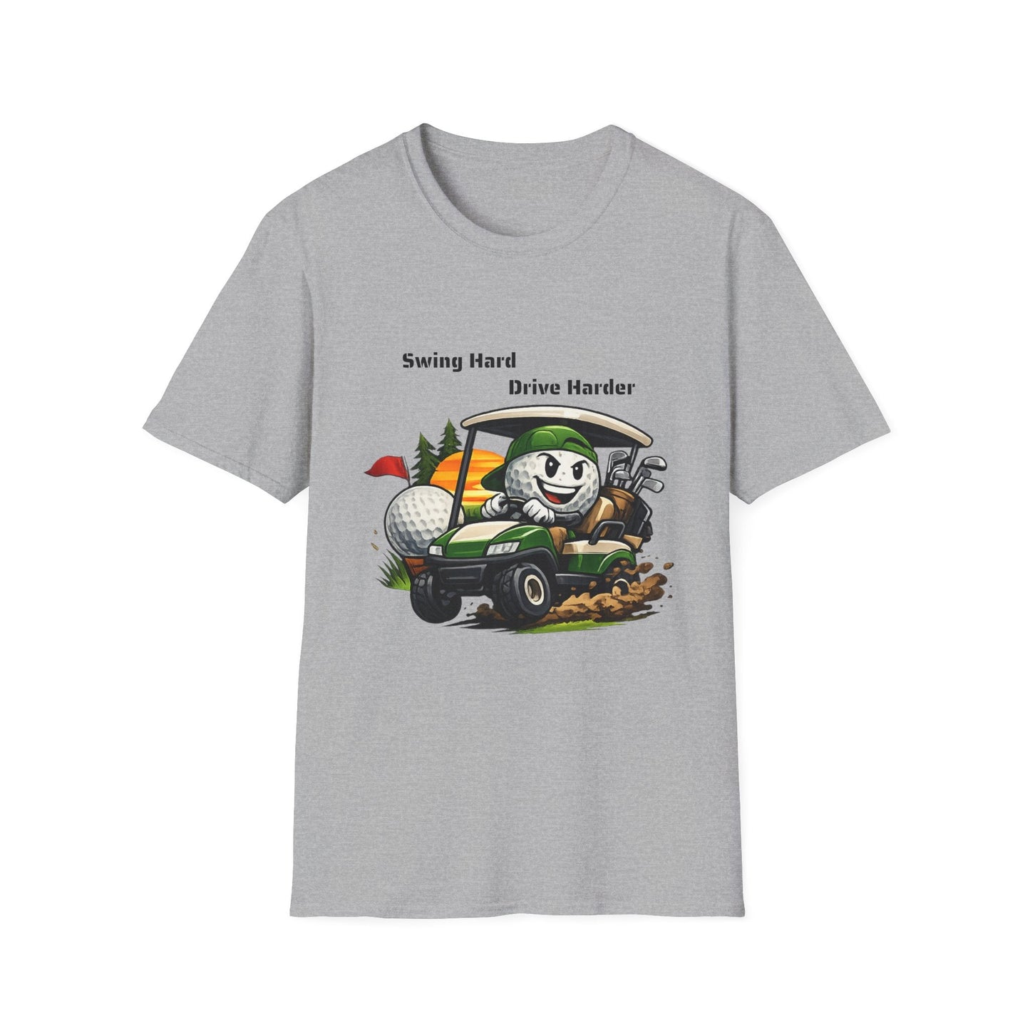 Golf Cart Cartoon T-Shirt Swing Hard Drive Harder Funny Golf Tee - SJM Print Store