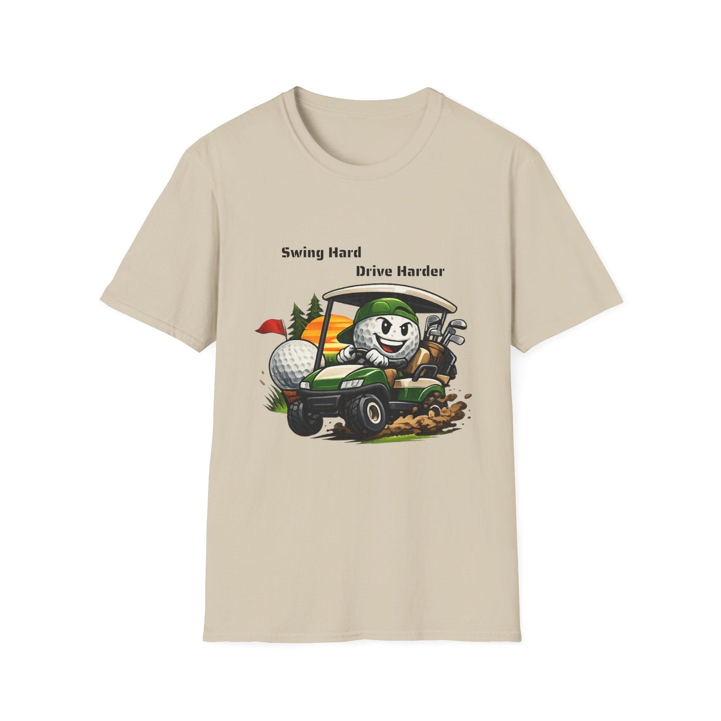 Golf Cart Cartoon T-Shirt Swing Hard Drive Harder Funny Golf Tee - SJM Print Store