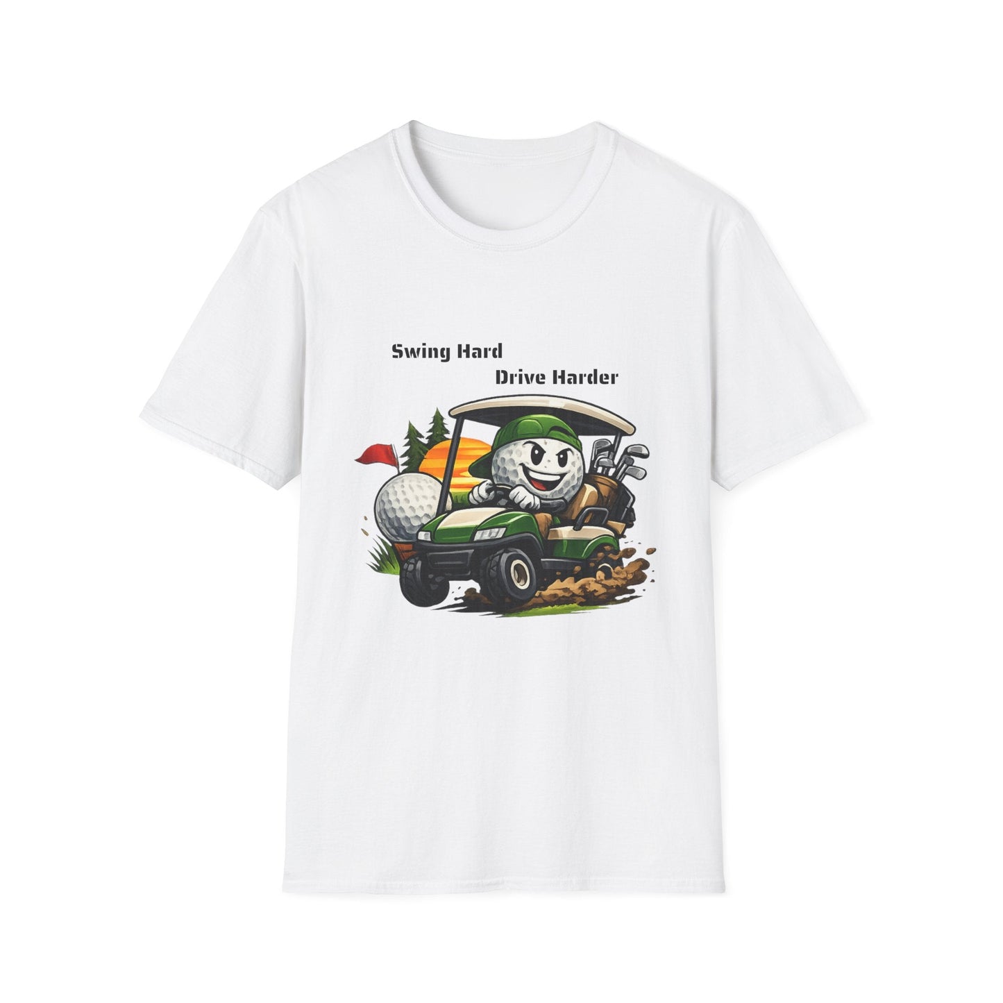 Golf Cart Cartoon T-Shirt Swing Hard Drive Harder Funny Golf Tee - SJM Print Store