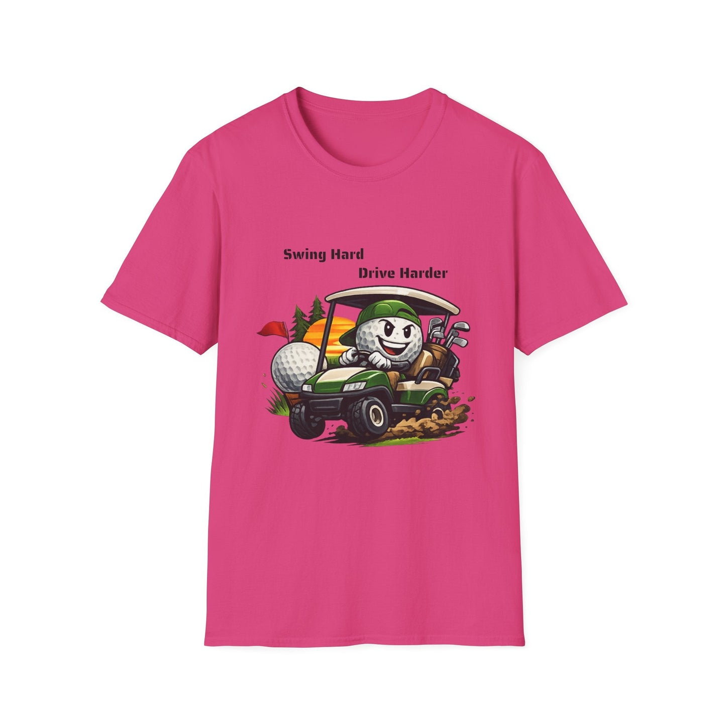 Golf Cart Cartoon T-Shirt Swing Hard Drive Harder Funny Golf Tee - SJM Print Store