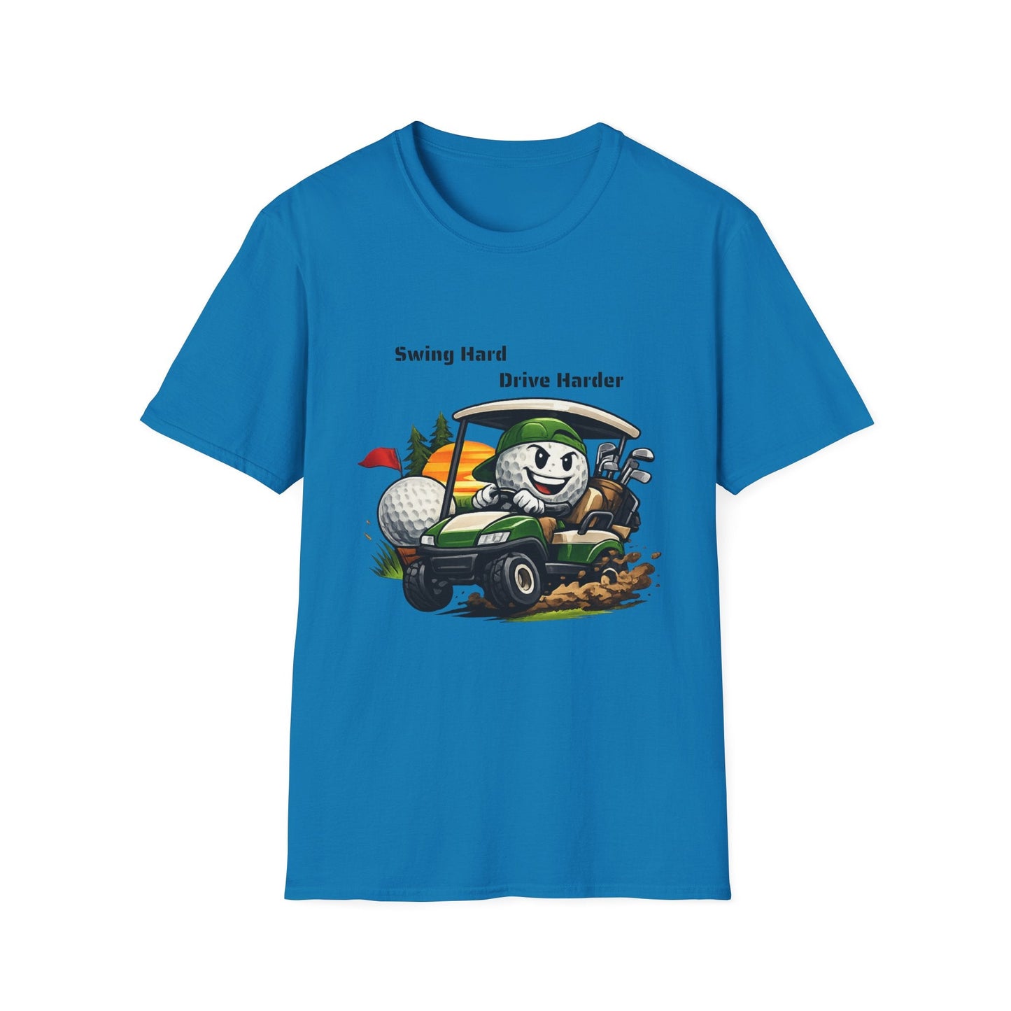 Golf Cart Cartoon T-Shirt Swing Hard Drive Harder Funny Golf Tee - SJM Print Store