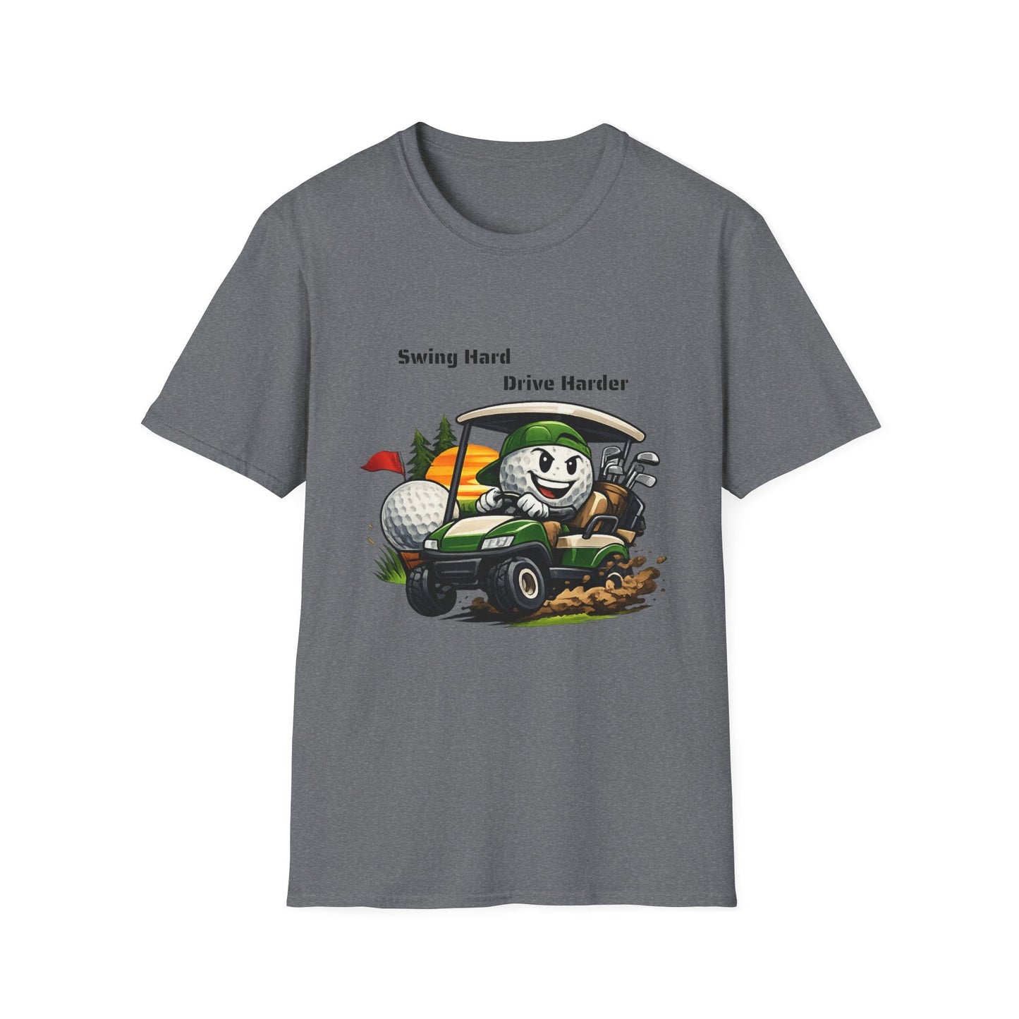 Golf Cart Cartoon T-Shirt Swing Hard Drive Harder Funny Golf Tee - SJM Print Store