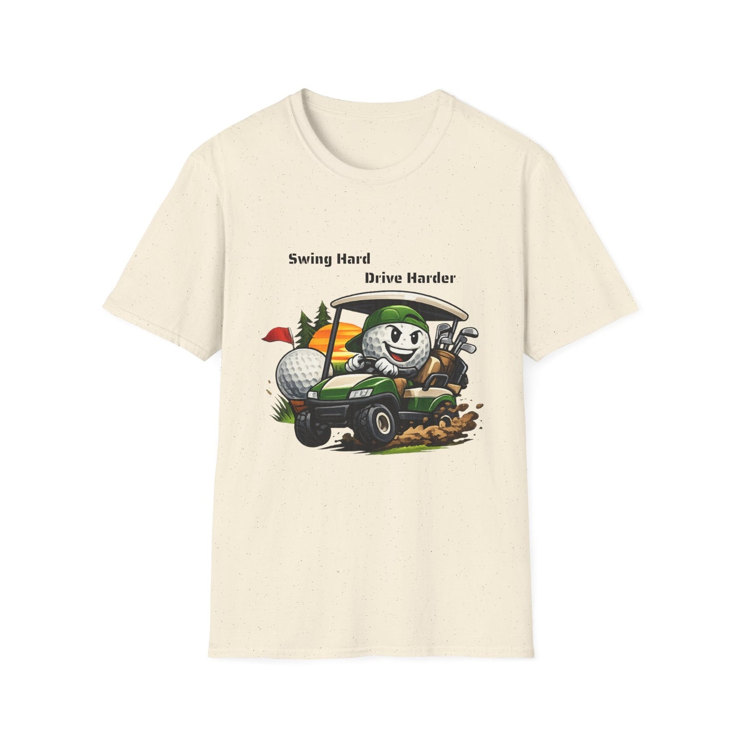 Golf Cart Cartoon T-Shirt Swing Hard Drive Harder Funny Golf Tee - SJM Print Store