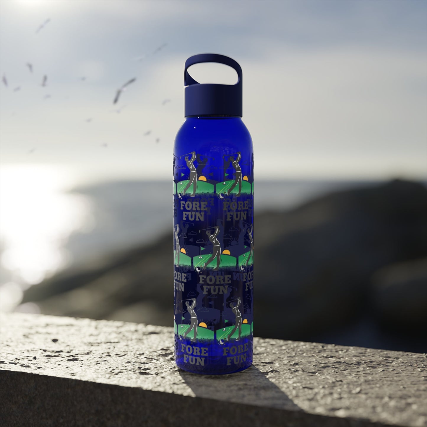Golf 'Fore! Fun' Water Bottle â€” Repeating Graphic Re - useable Bottle - SJM Print Store