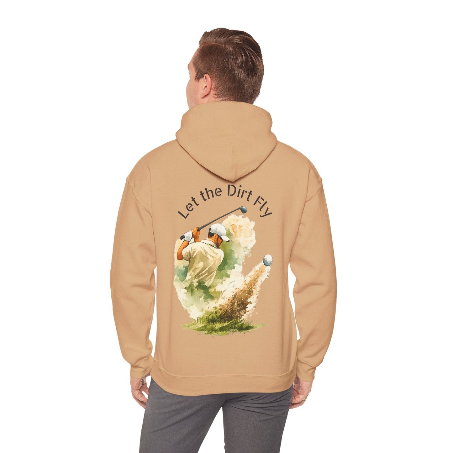 Golf Hoodie - "Let the Dirt Fly" Golfer Swing Pullover - SJM Print Store