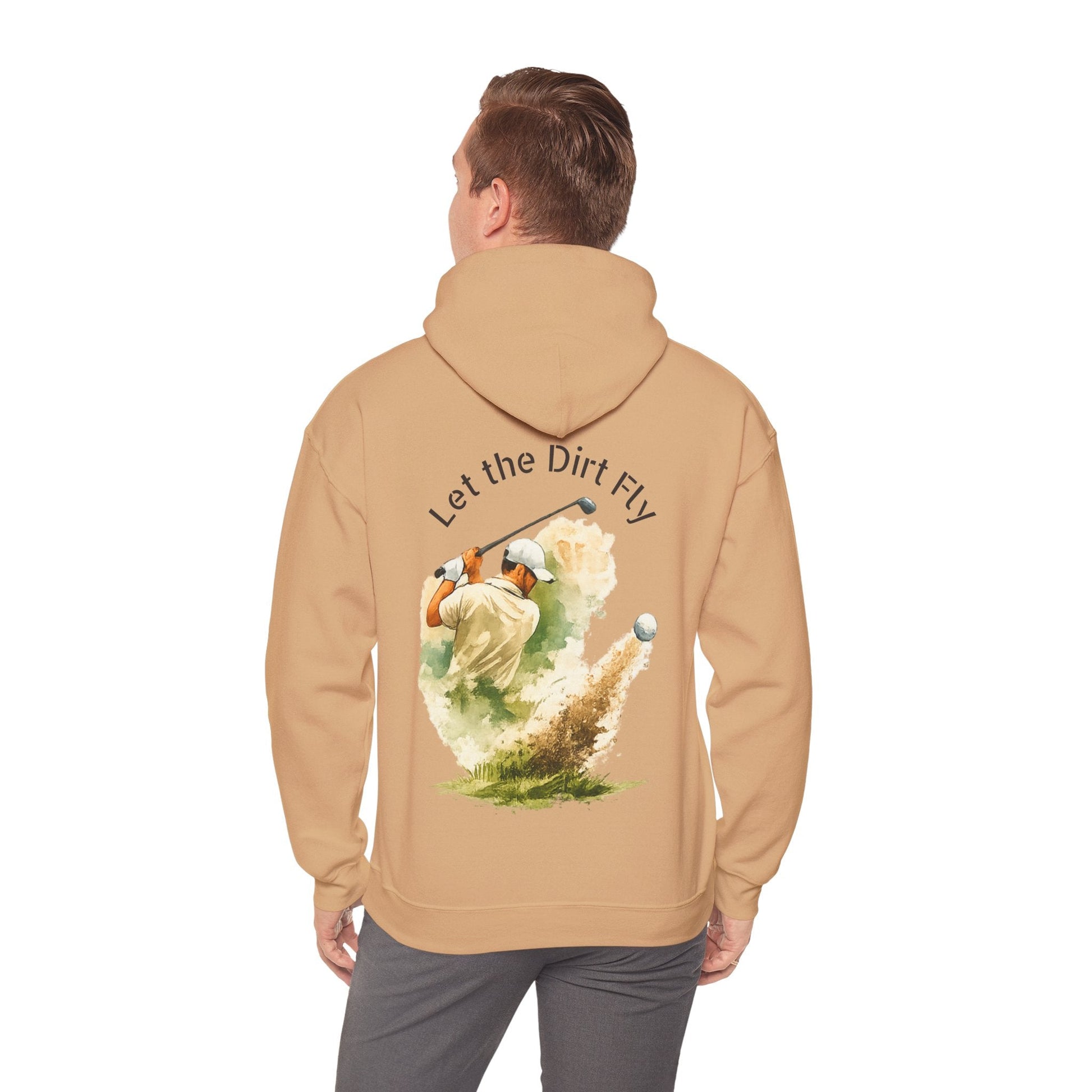 Golf Hoodie - "Let the Dirt Fly" Golfer Swing Pullover - SJM Print Store