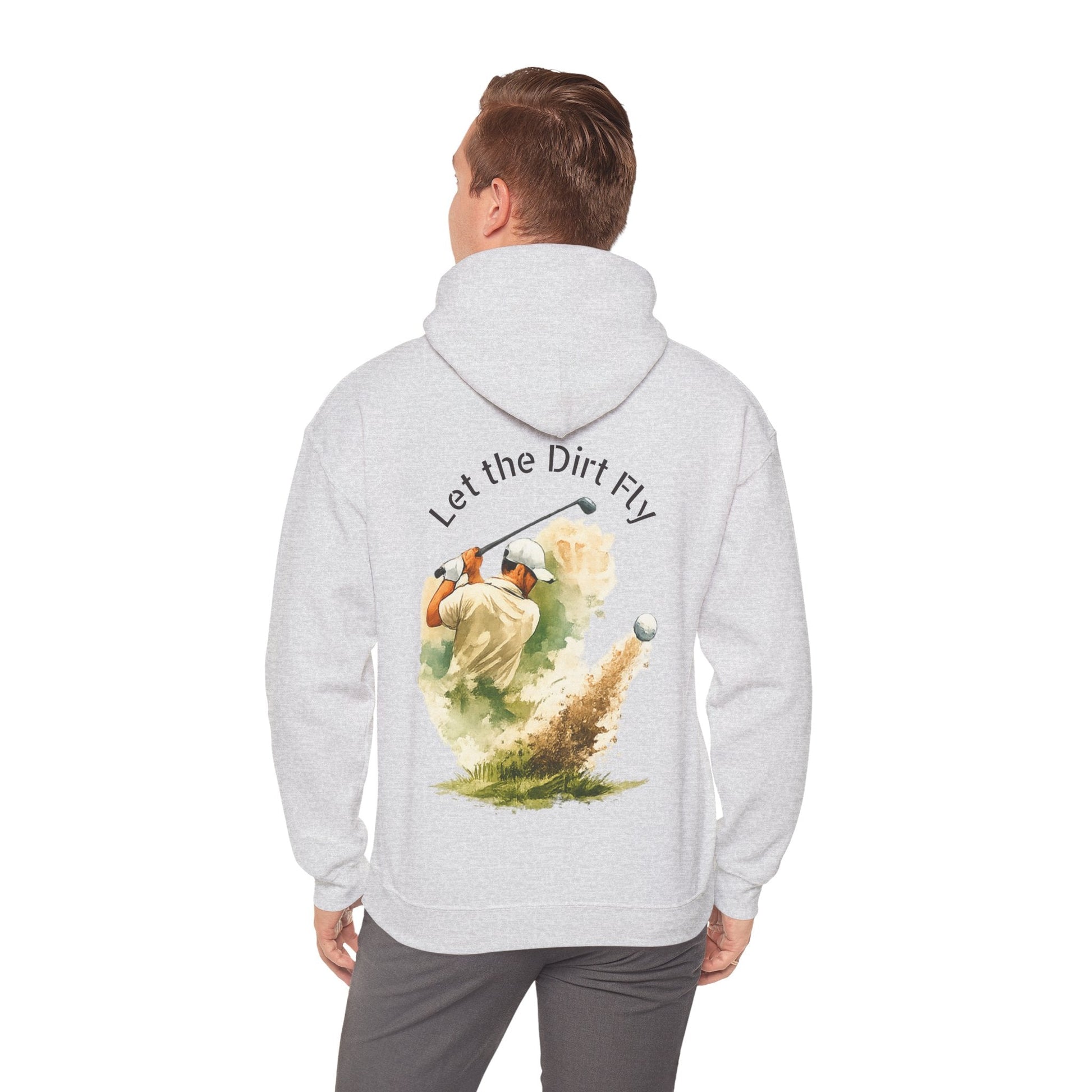 Golf Hoodie - "Let the Dirt Fly" Golfer Swing Pullover - SJM Print Store