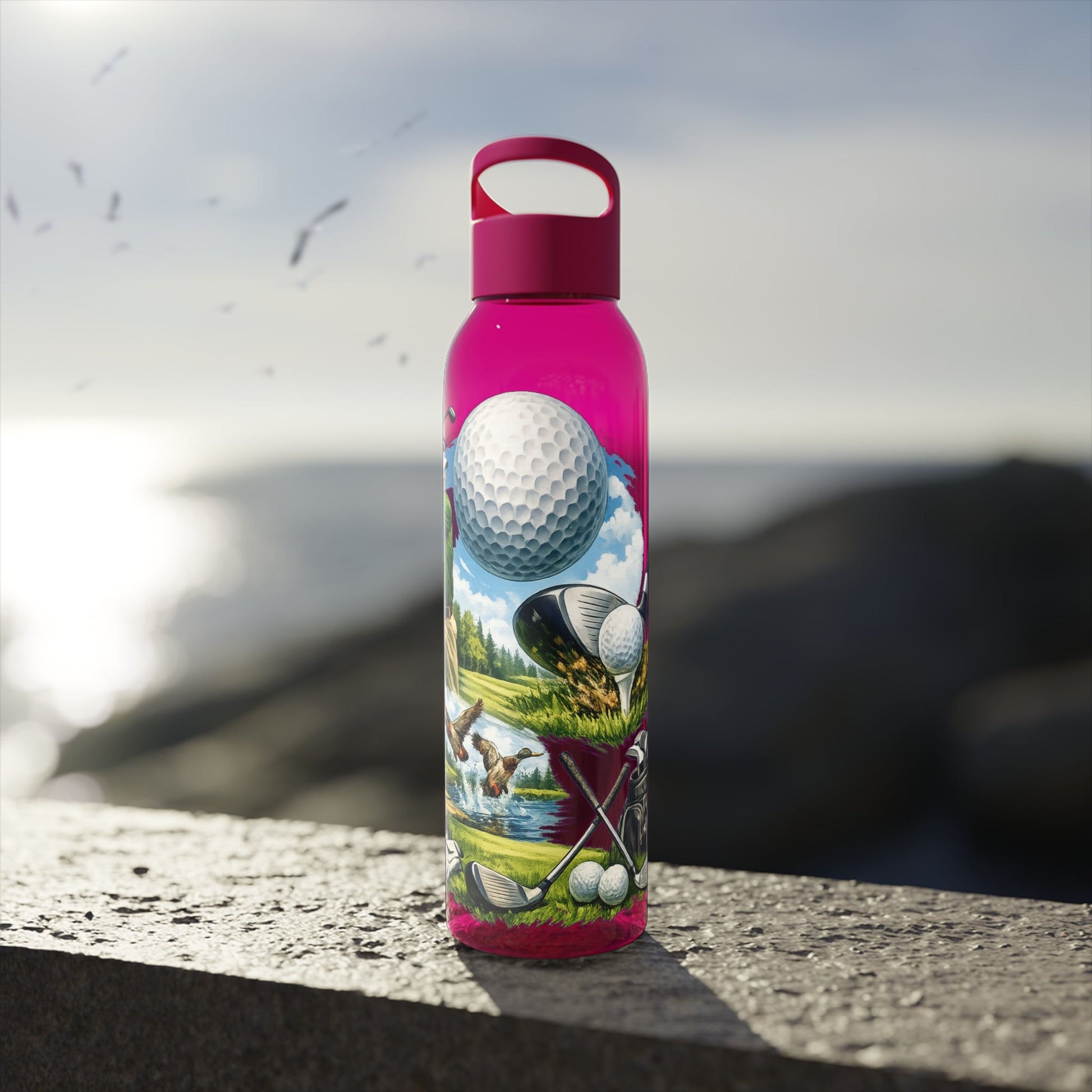 Golf Scene Water Bottle â€” Male Golfer & Course Design - SJM Print Store