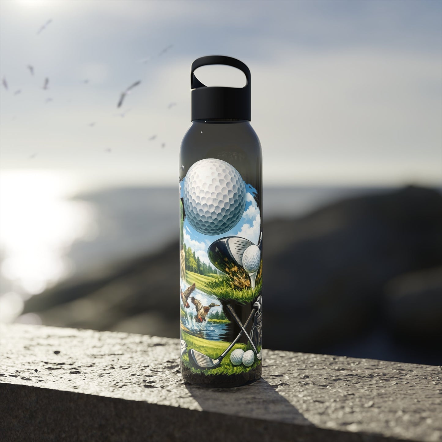 Golf Scene Water Bottle â€” Male Golfer & Course Design - SJM Print Store