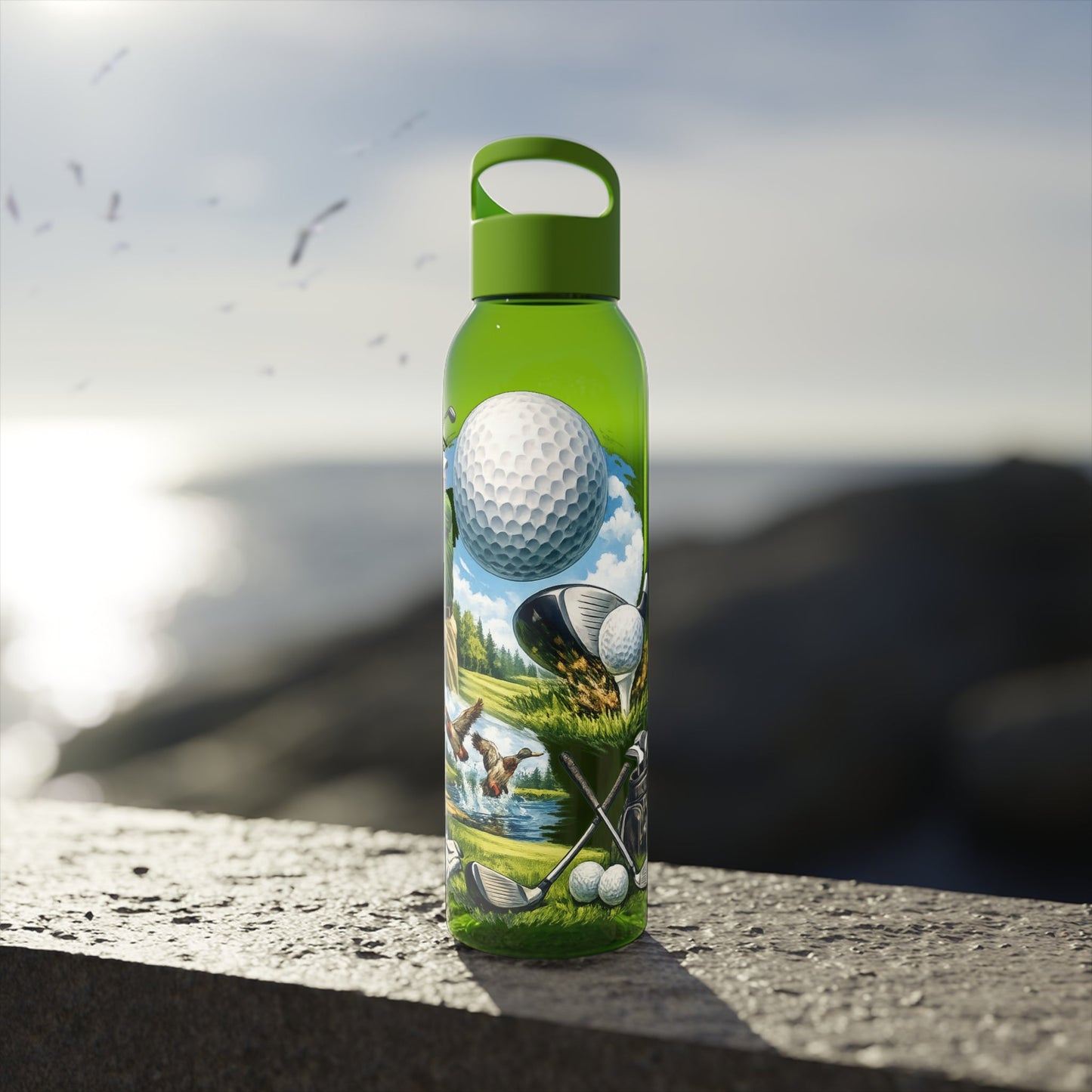 Golf Scene Water Bottle â€” Male Golfer & Course Design - SJM Print Store