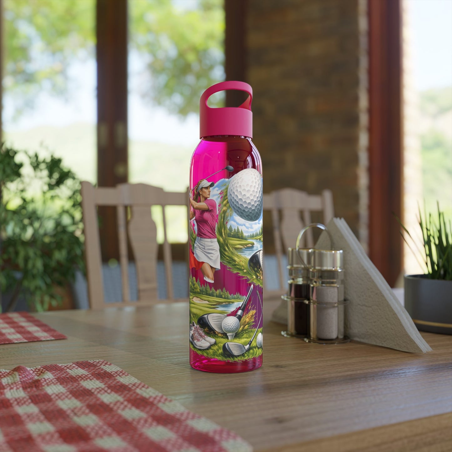 Golf Scene Water Bottle Scenic Female Golfer and Course Design - SJM Print Store
