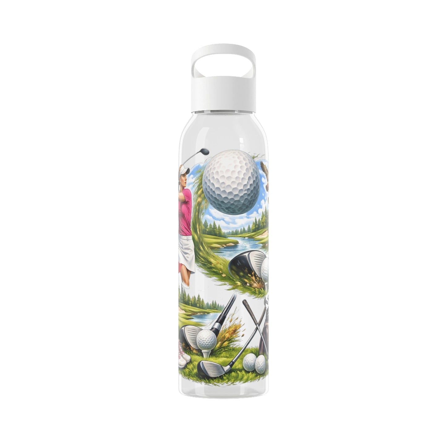 Golf Scene Water Bottle Scenic Female Golfer and Course Design - SJM Print Store
