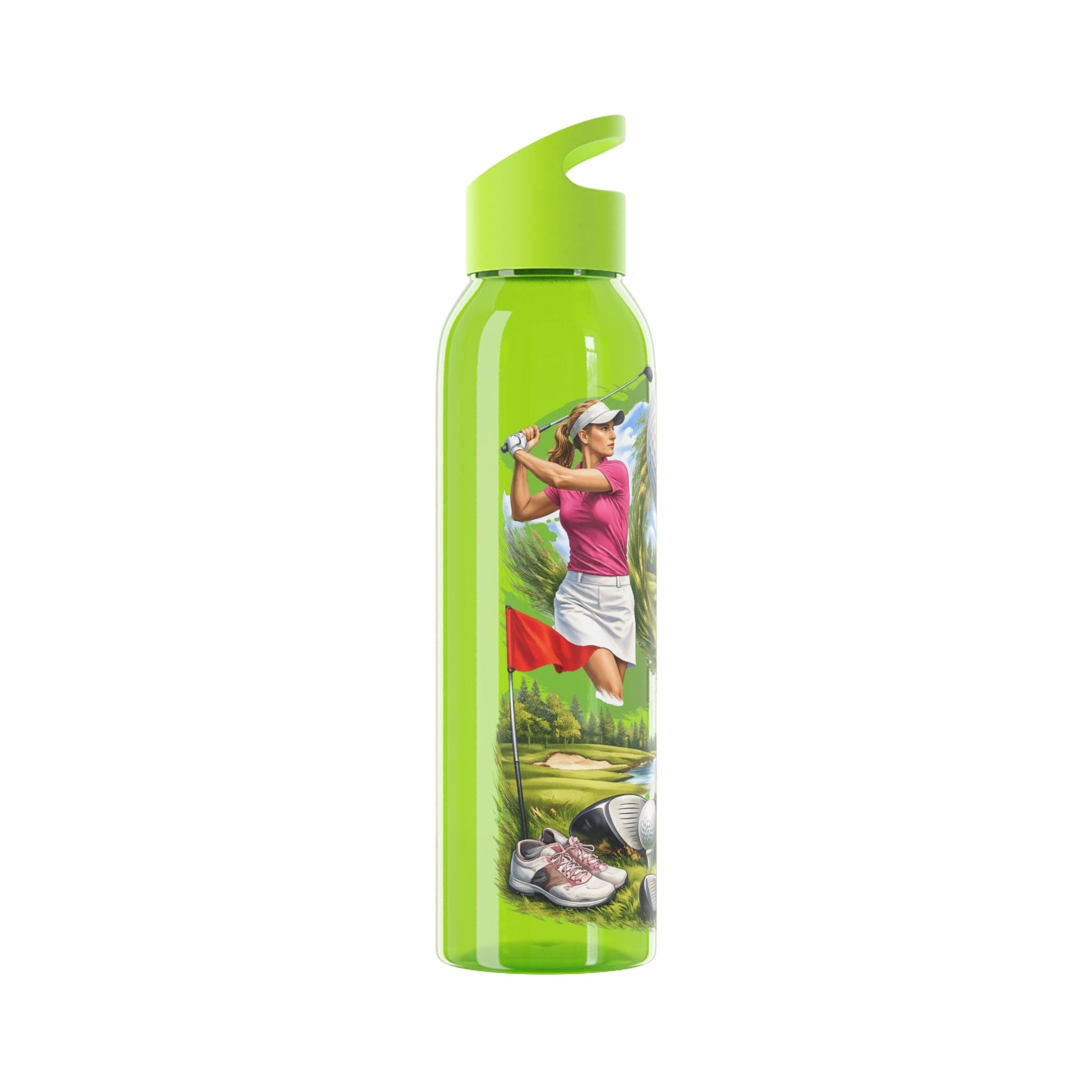 Golf Scene Water Bottle Scenic Female Golfer and Course Design - SJM Print Store