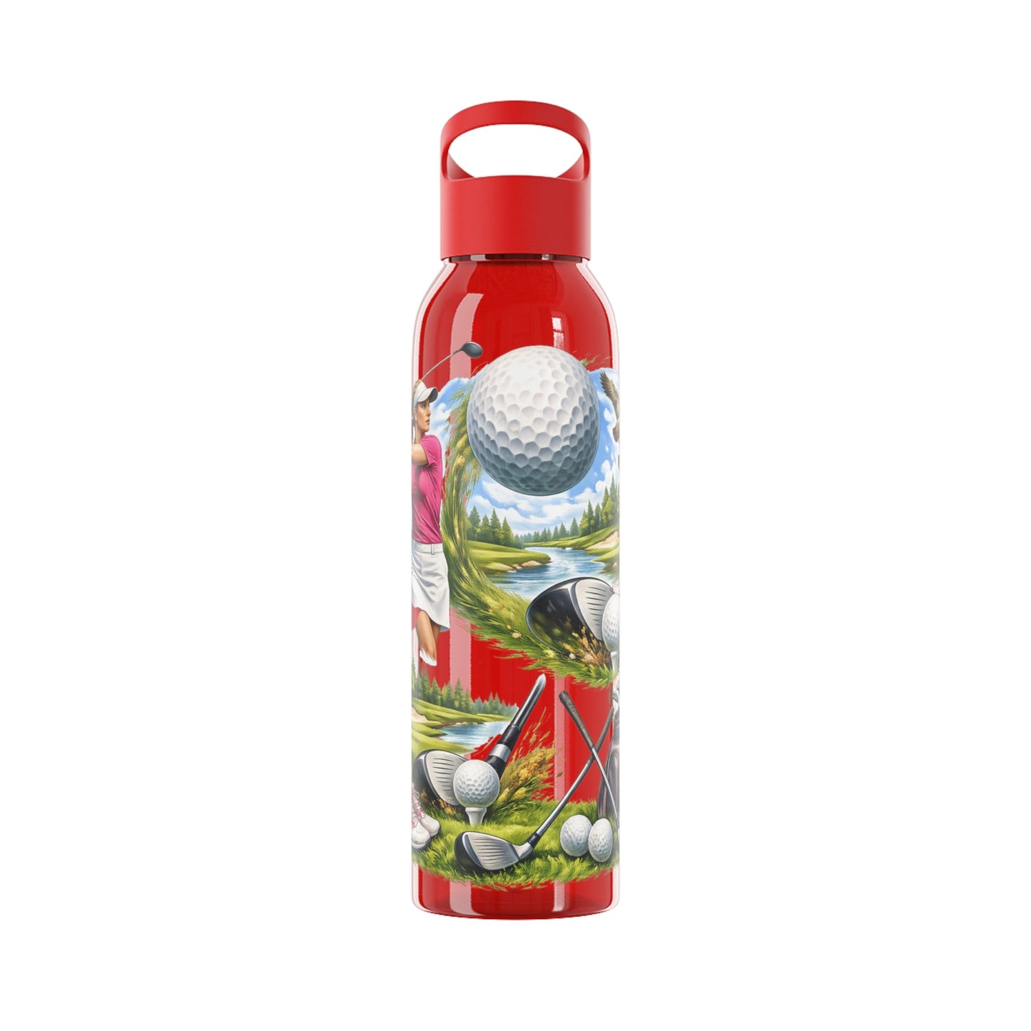 Golf Scene Water Bottle Scenic Female Golfer and Course Design - SJM Print Store