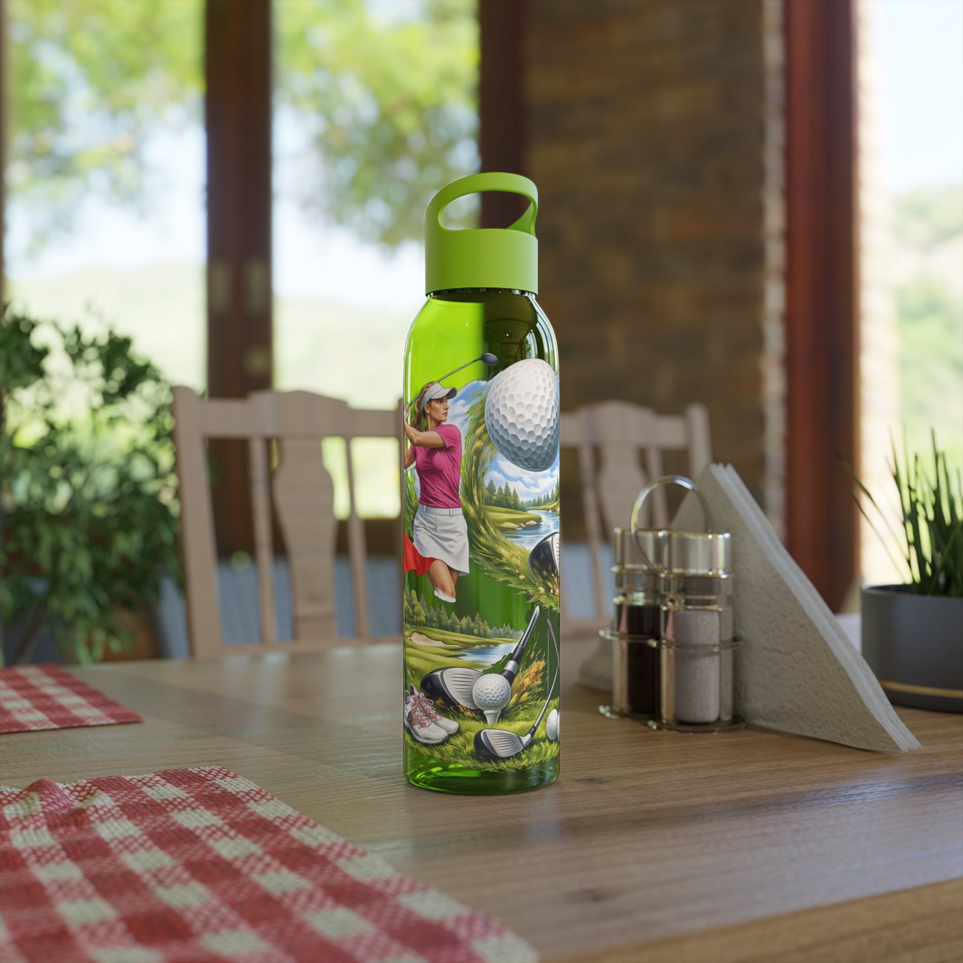Golf Scene Water Bottle Scenic Female Golfer and Course Design - SJM Print Store