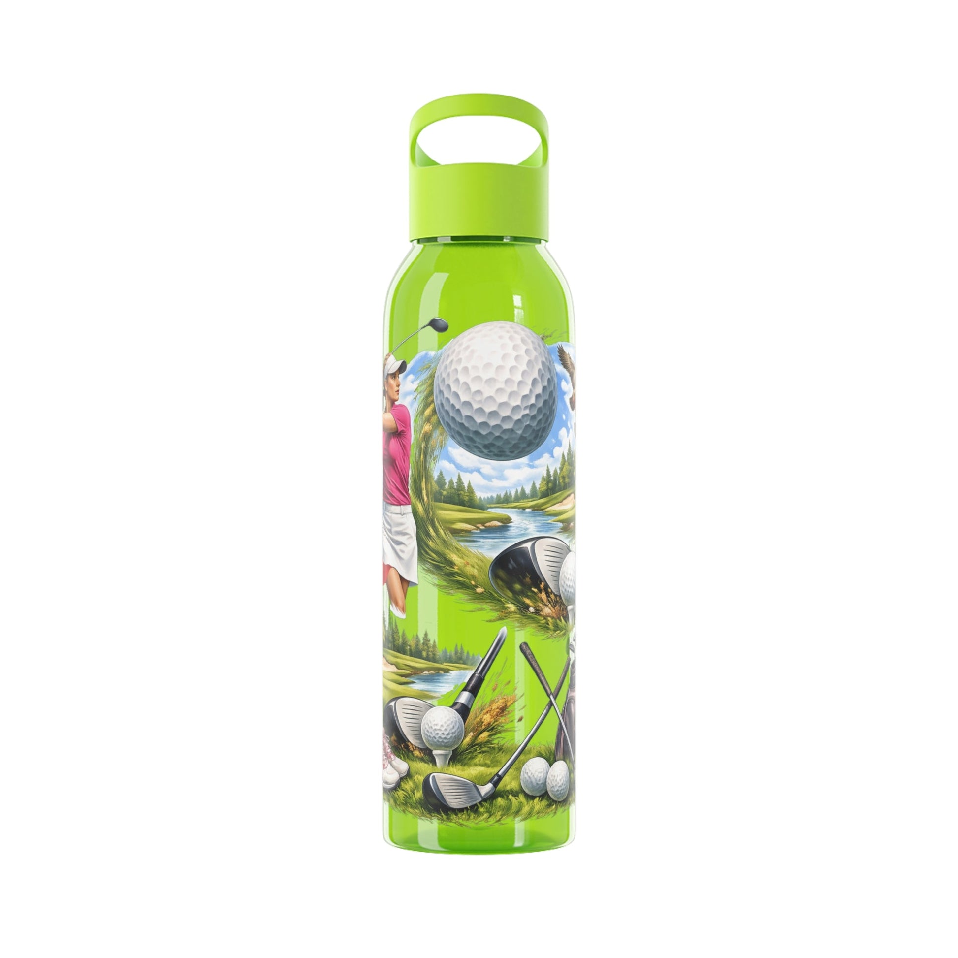 Golf Scene Water Bottle Scenic Female Golfer and Course Design - SJM Print Store
