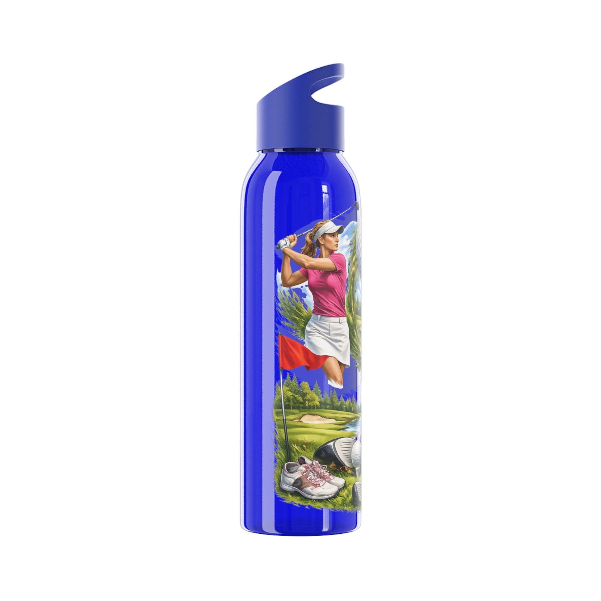 Golf Scene Water Bottle Scenic Female Golfer and Course Design - SJM Print Store