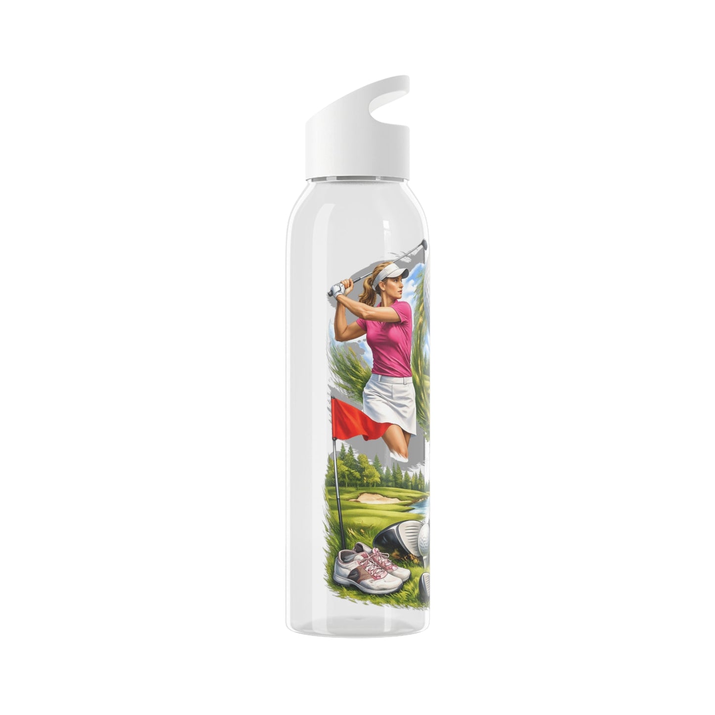 Golf Scene Water Bottle Scenic Female Golfer and Course Design - SJM Print Store