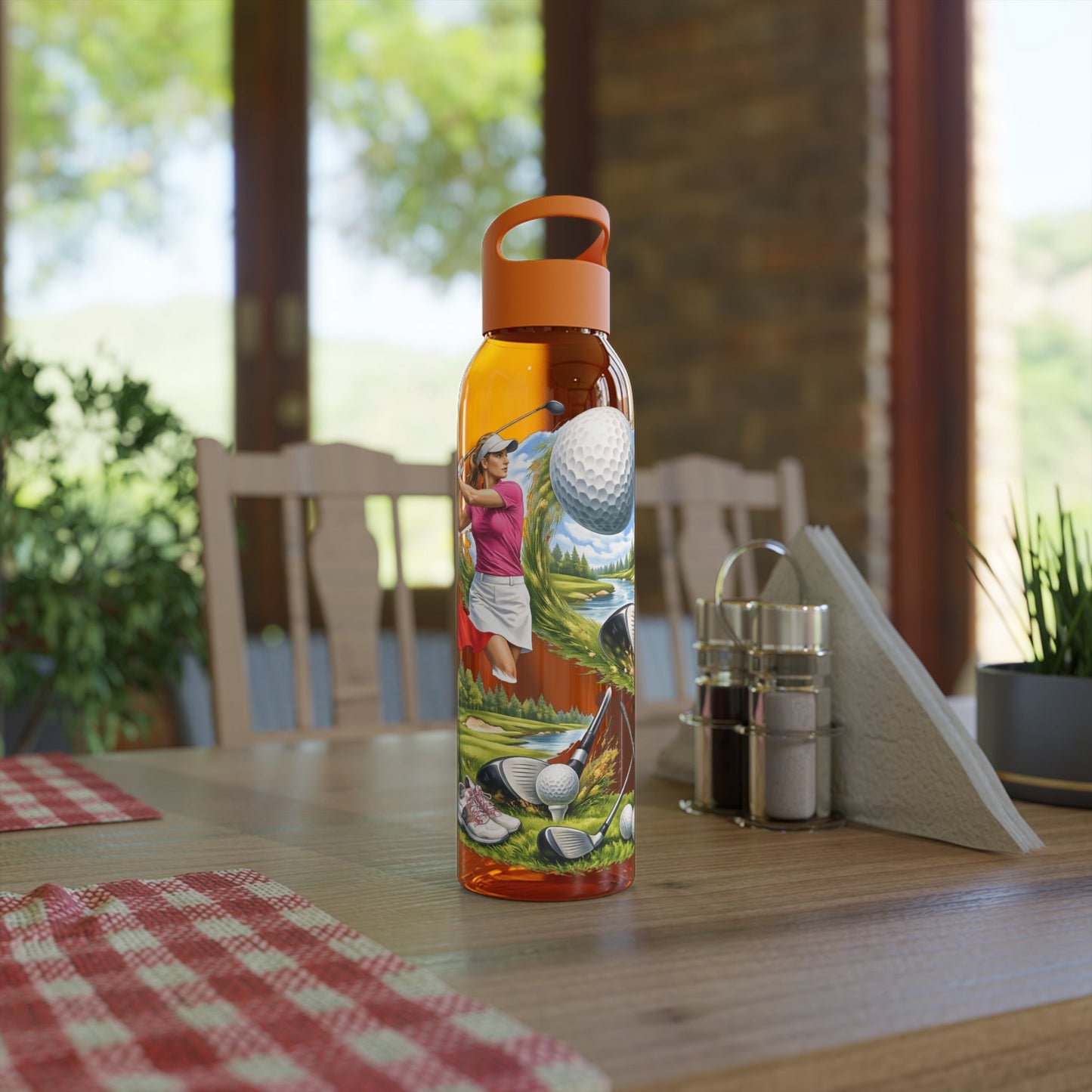 Golf Scene Water Bottle Scenic Female Golfer and Course Design - SJM Print Store