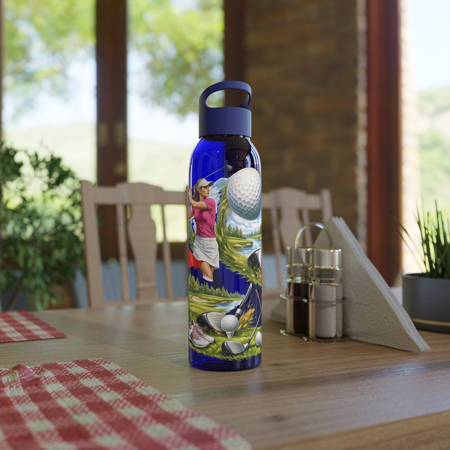 Golf Scene Water Bottle Scenic Female Golfer and Course Design - SJM Print Store