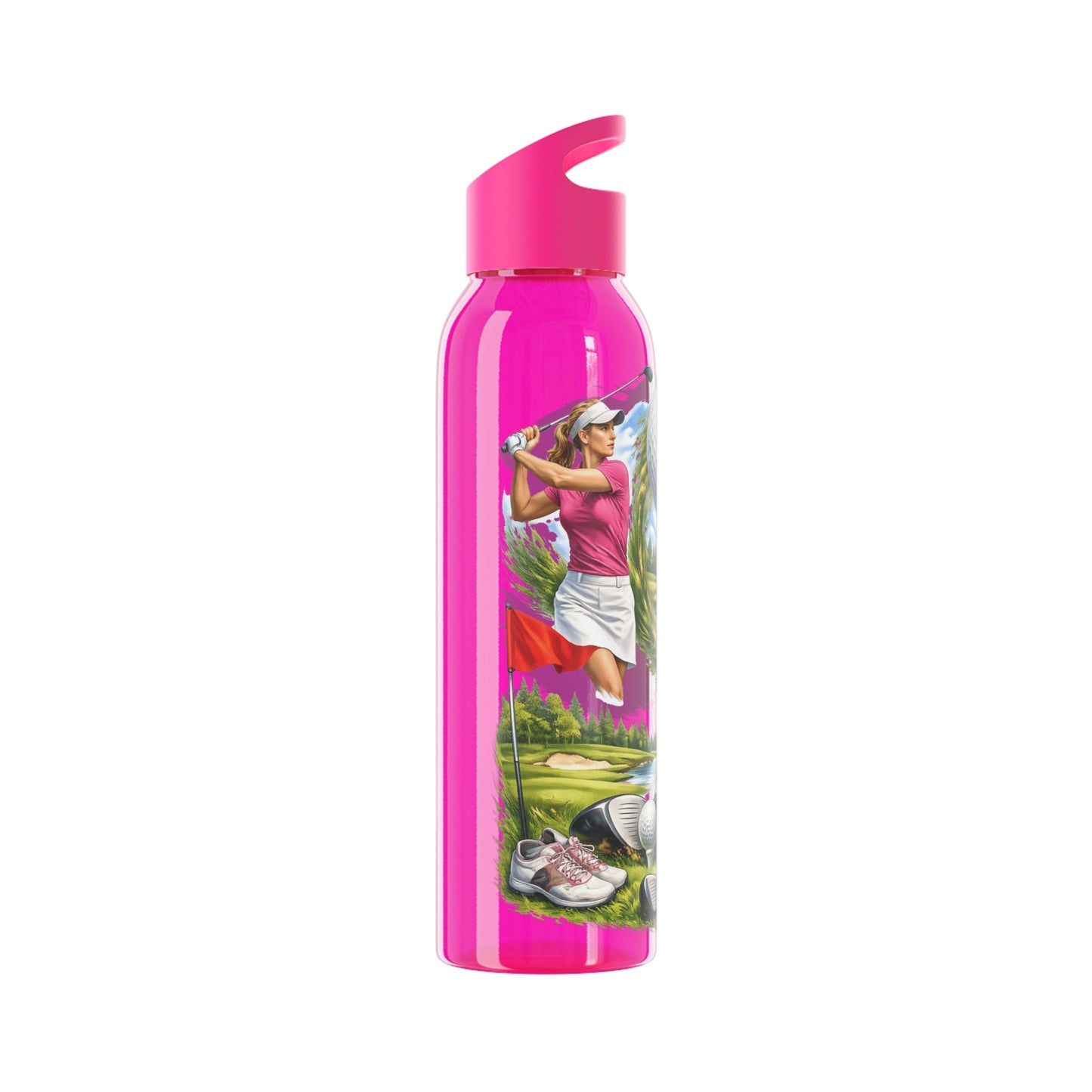 Golf Scene Water Bottle Scenic Female Golfer and Course Design - SJM Print Store