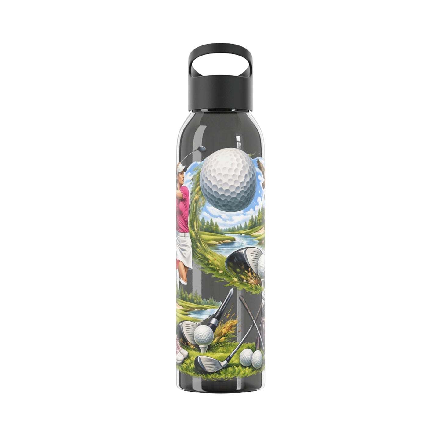 Golf Scene Water Bottle Scenic Female Golfer and Course Design - SJM Print Store