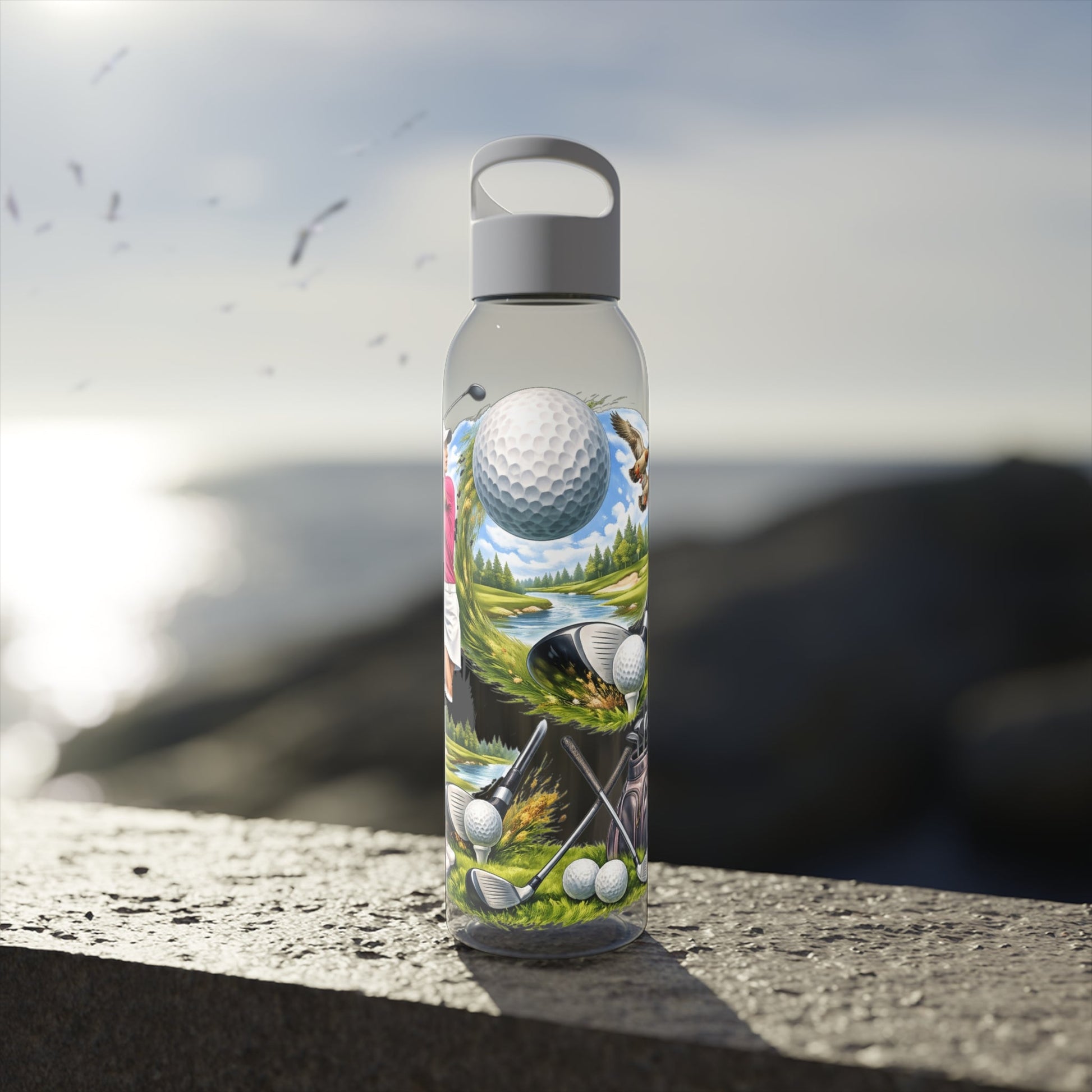 Golf Scene Water Bottle Scenic Female Golfer and Course Design - SJM Print Store