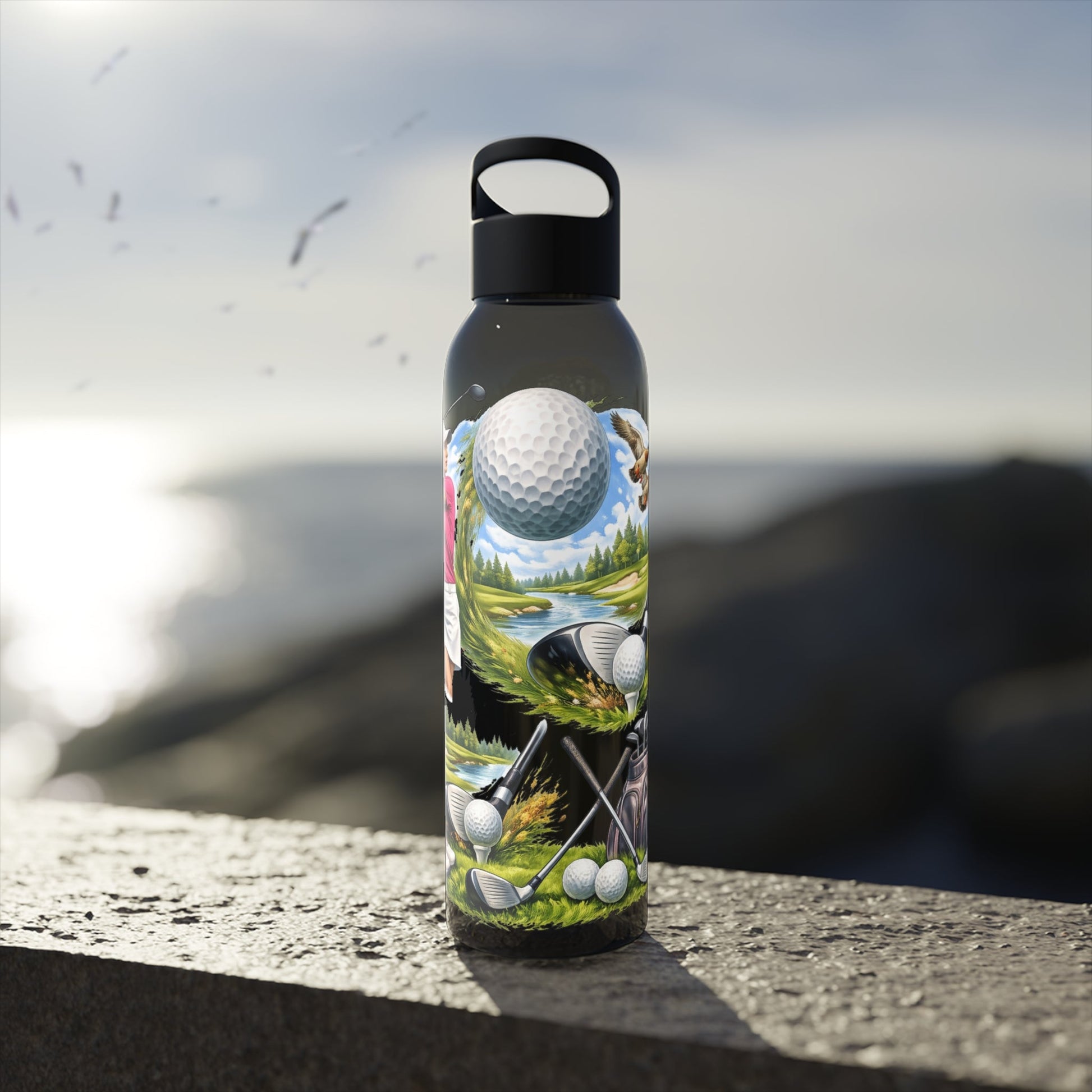 Golf Scene Water Bottle Scenic Female Golfer and Course Design - SJM Print Store