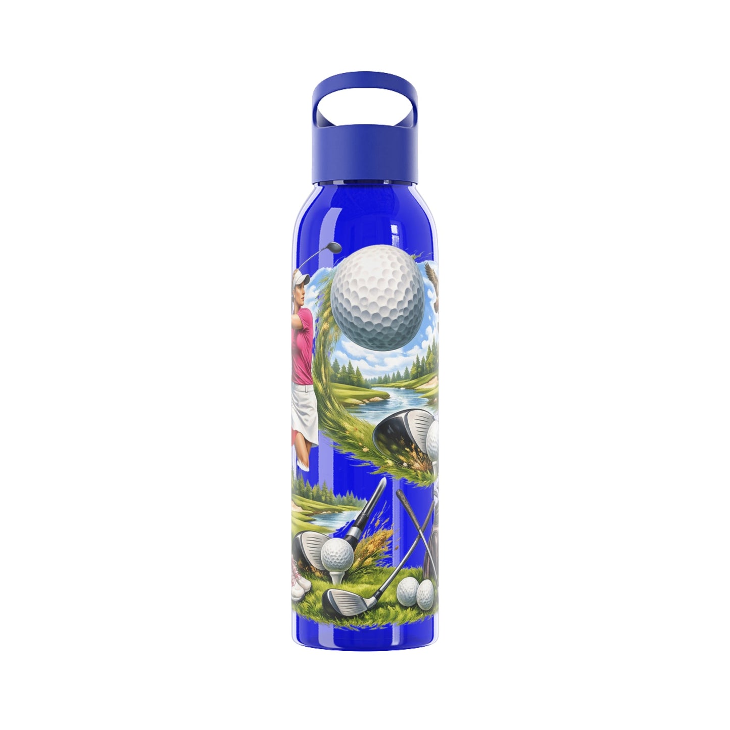 Golf Scene Water Bottle Scenic Female Golfer and Course Design - SJM Print Store
