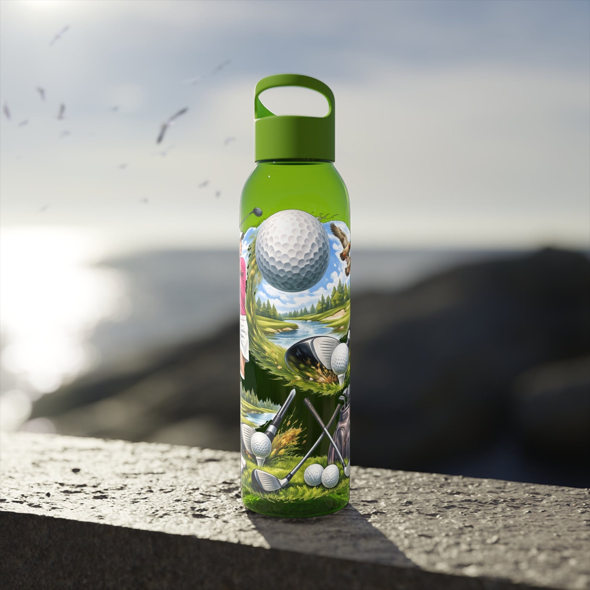 Golf Scene Water Bottle Scenic Female Golfer and Course Design - SJM Print Store