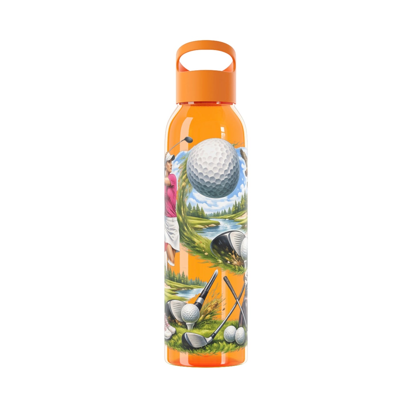 Golf Scene Water Bottle Scenic Female Golfer and Course Design - SJM Print Store