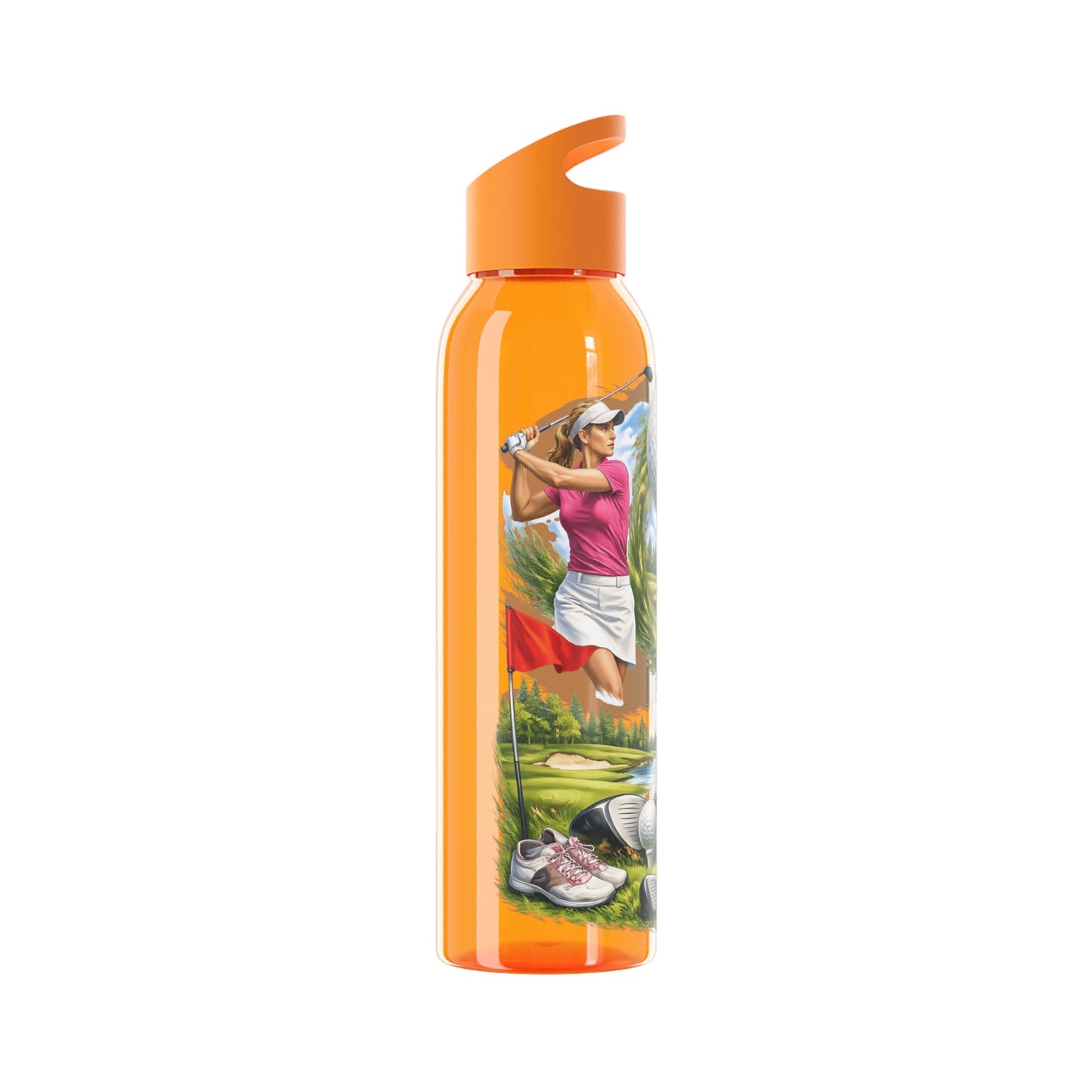 Golf Scene Water Bottle Scenic Female Golfer and Course Design - SJM Print Store