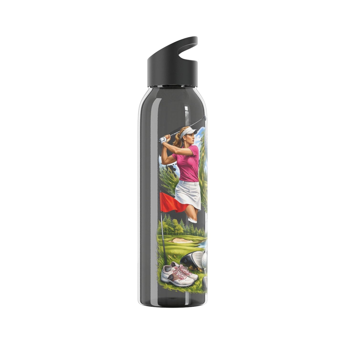 Golf Scene Water Bottle Scenic Female Golfer and Course Design - SJM Print Store