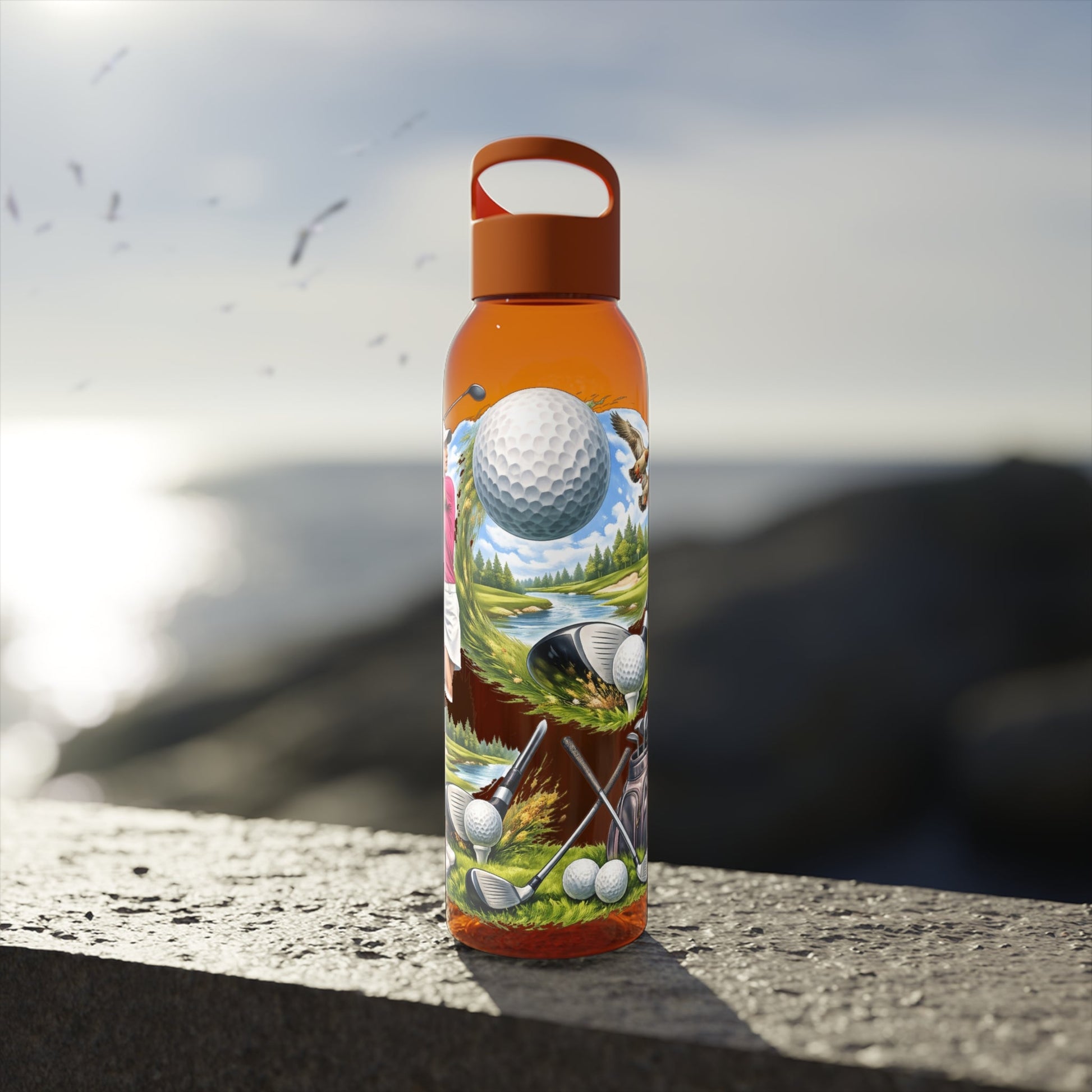 Golf Scene Water Bottle Scenic Female Golfer and Course Design - SJM Print Store