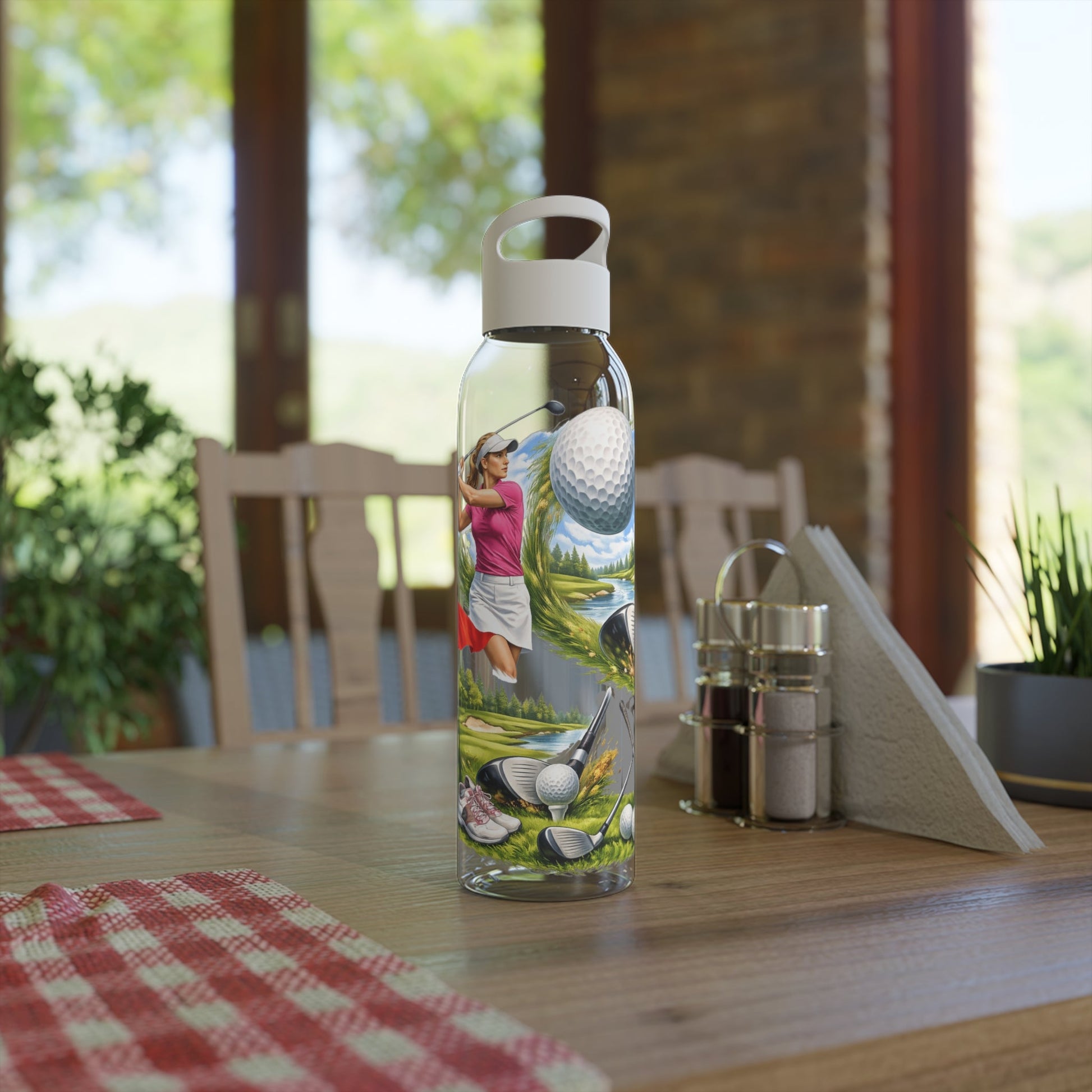 Golf Scene Water Bottle Scenic Female Golfer and Course Design - SJM Print Store