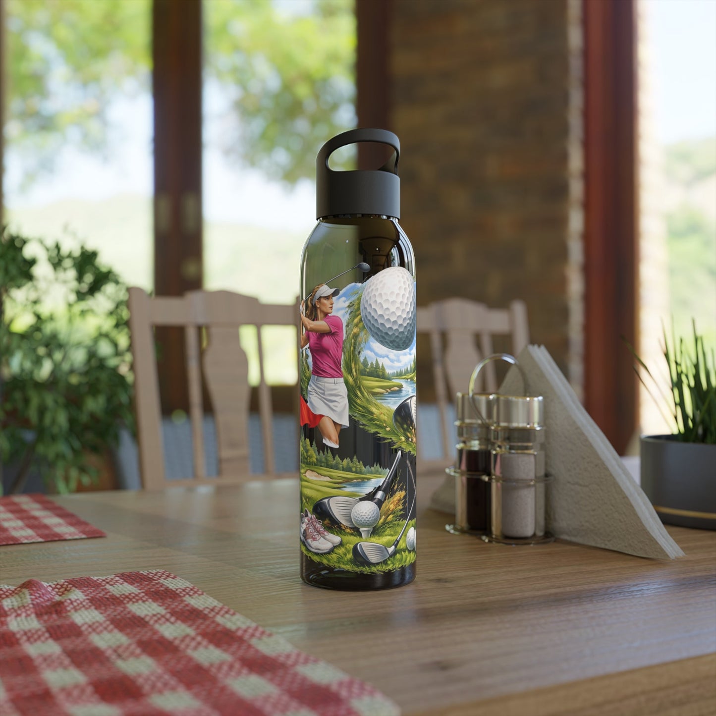 Golf Scene Water Bottle Scenic Female Golfer and Course Design - SJM Print Store