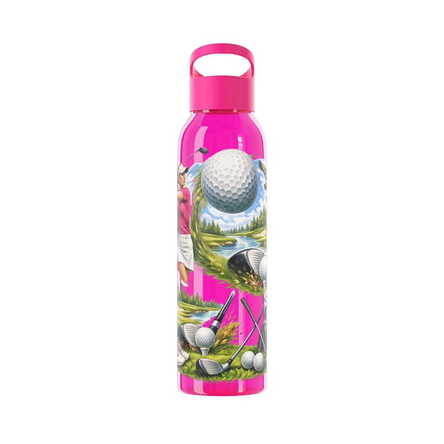 Golf Scene Water Bottle Scenic Female Golfer and Course Design - SJM Print Store