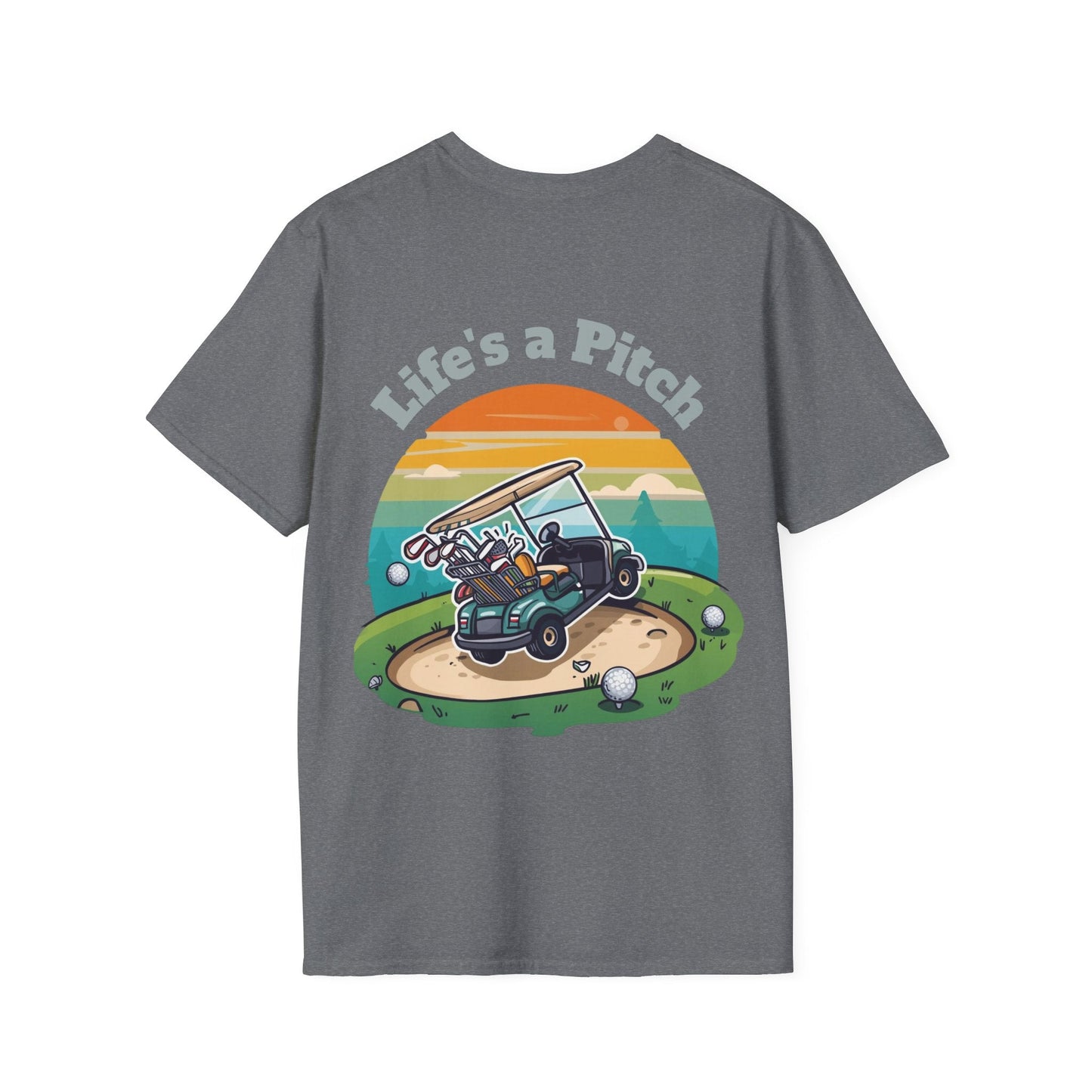 Golf T-Shirt â€” "Life's a Pitch" Cartoon Golf Cart Design - SJM Print Store