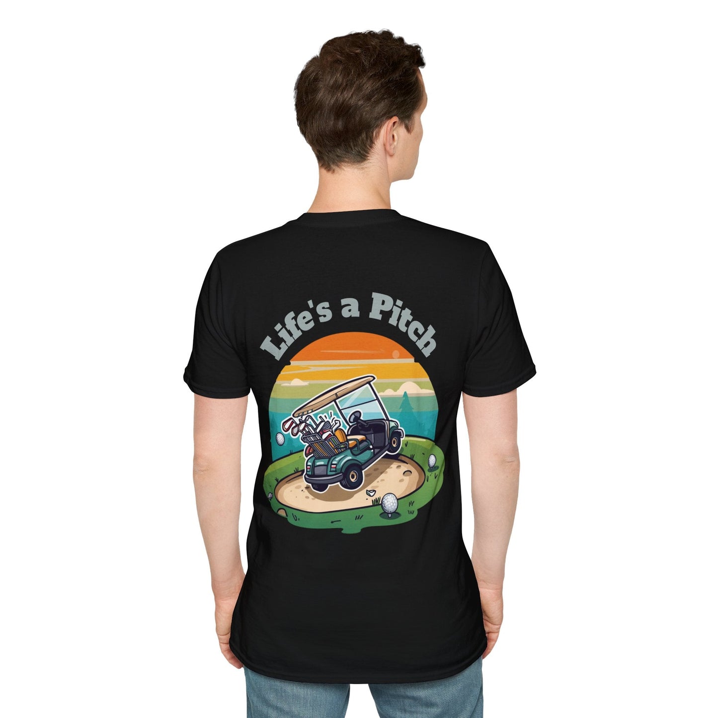 Golf T-Shirt â€” "Life's a Pitch" Cartoon Golf Cart Design - SJM Print Store