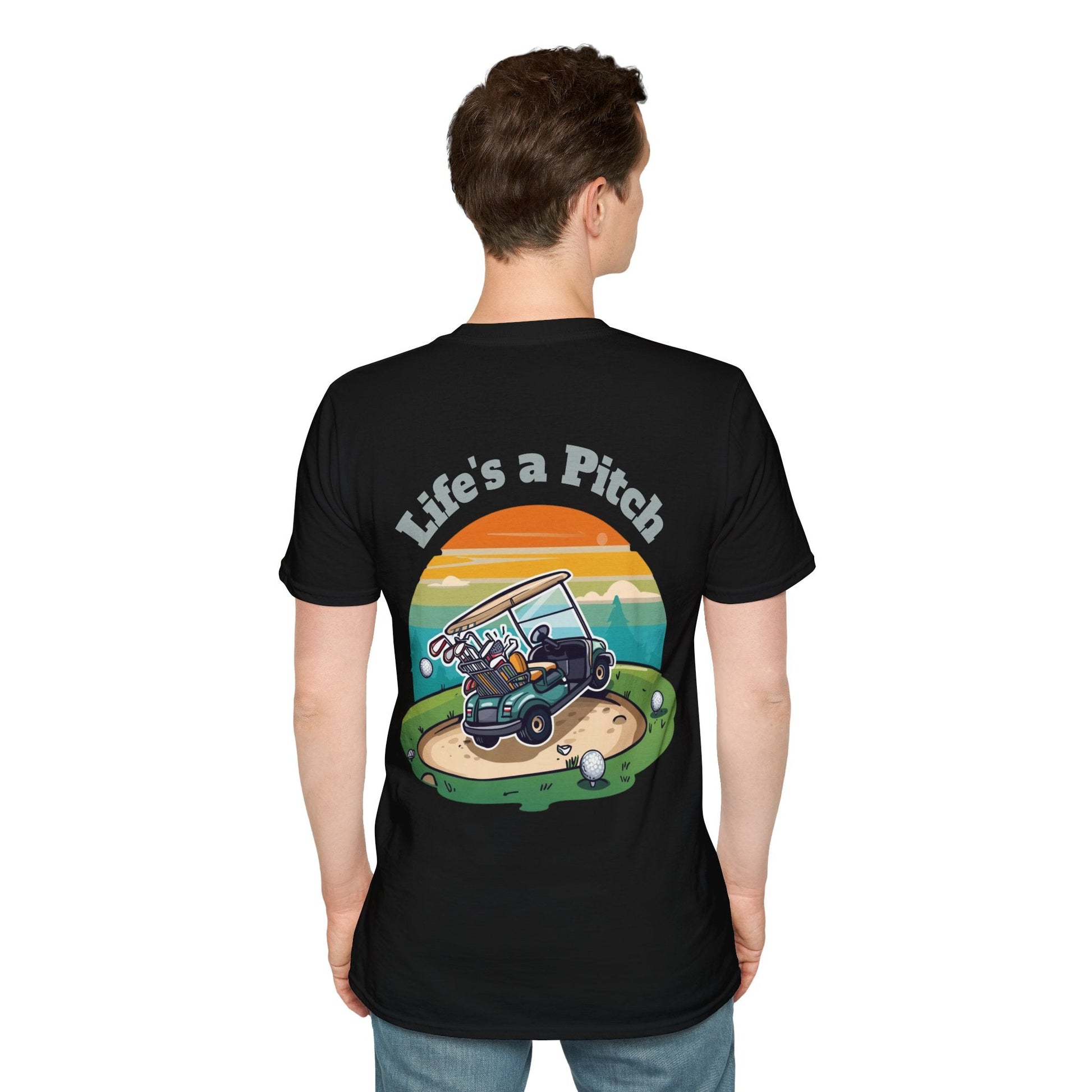 Golf T-Shirt â€” "Life's a Pitch" Cartoon Golf Cart Design - SJM Print Store
