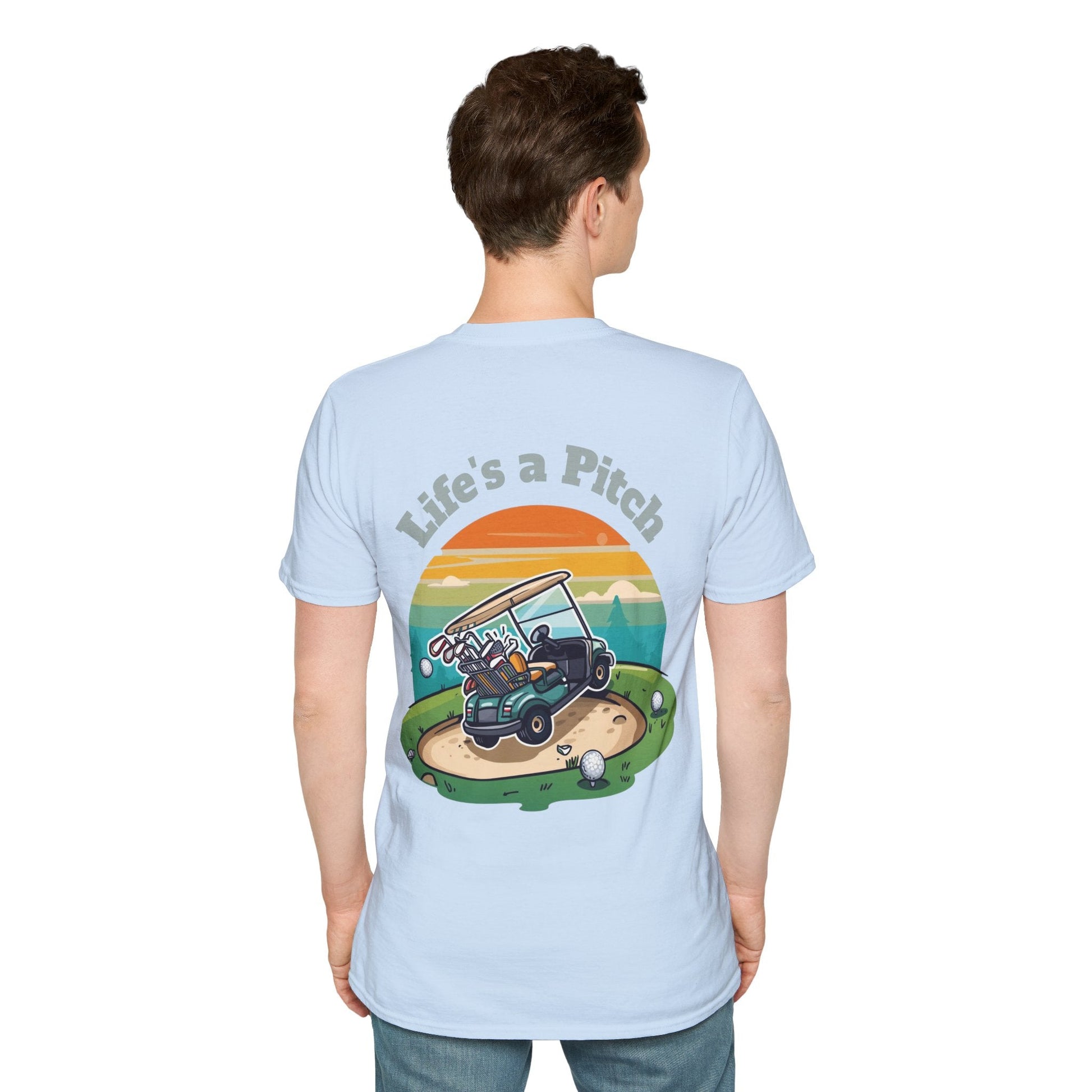 Golf T-Shirt â€” "Life's a Pitch" Cartoon Golf Cart Design - SJM Print Store